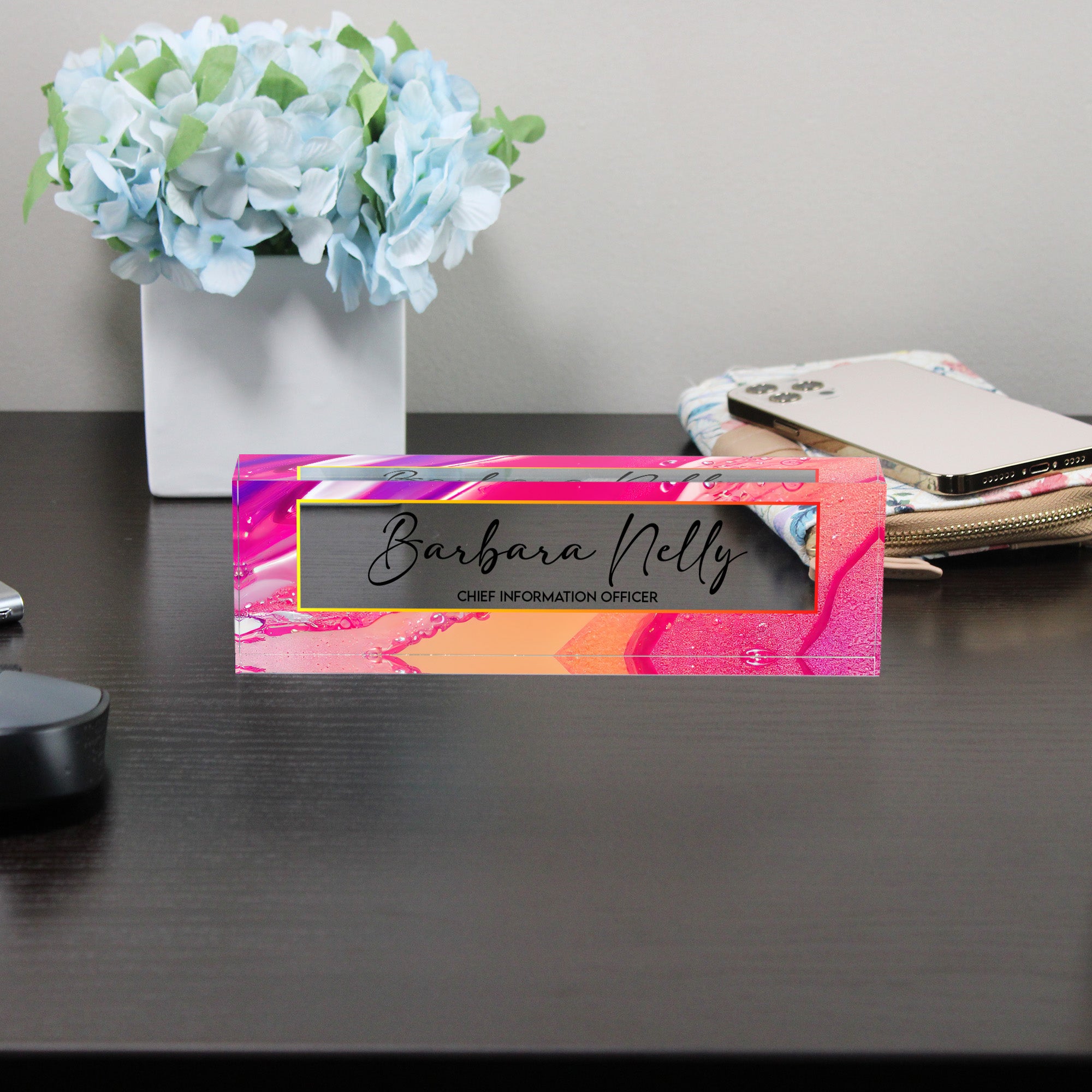 Personalized Acrylic Desk Name Plate - Vibrant Abstract Design for Executives, Handmade Custom Office Décor - Image 8