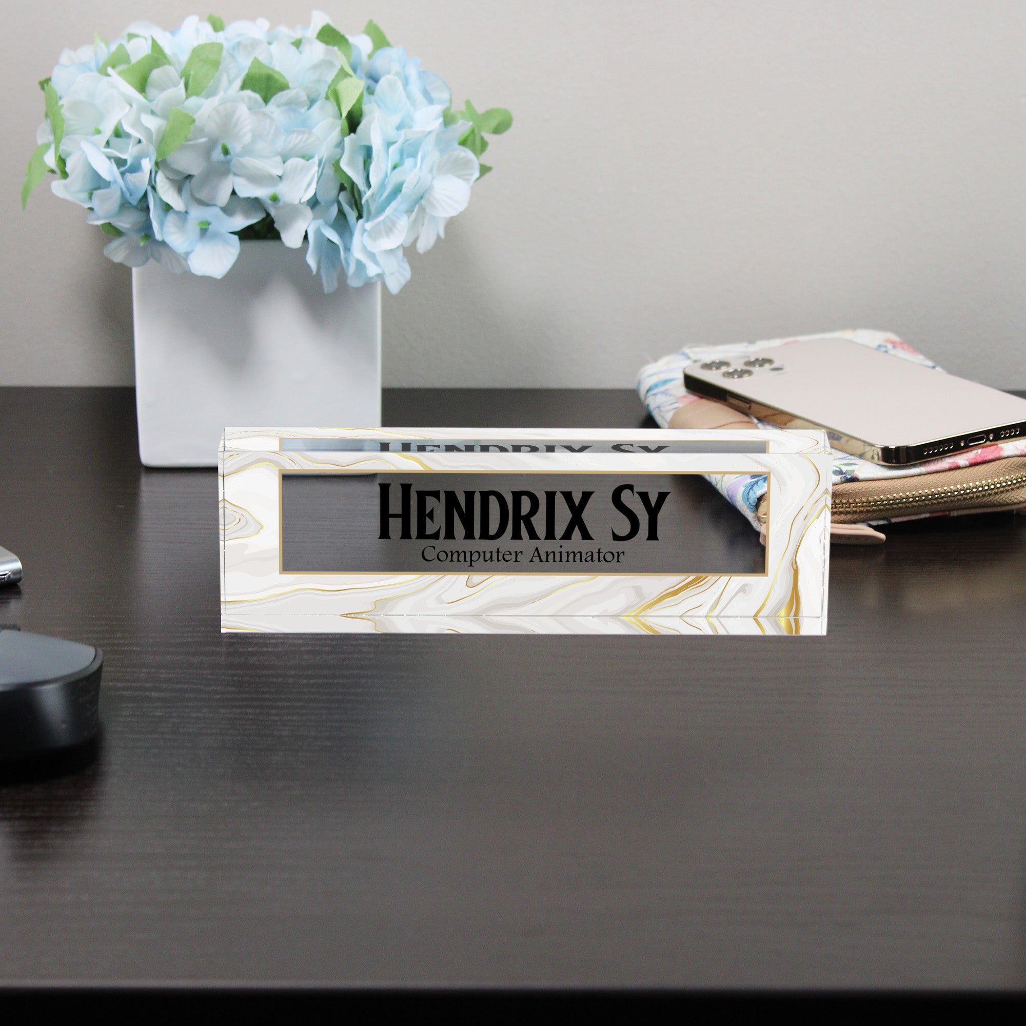Personalized Marble Acrylic Desk Block for Computer Animators - Custom Nameplate Gift for Office Decor - Image 8