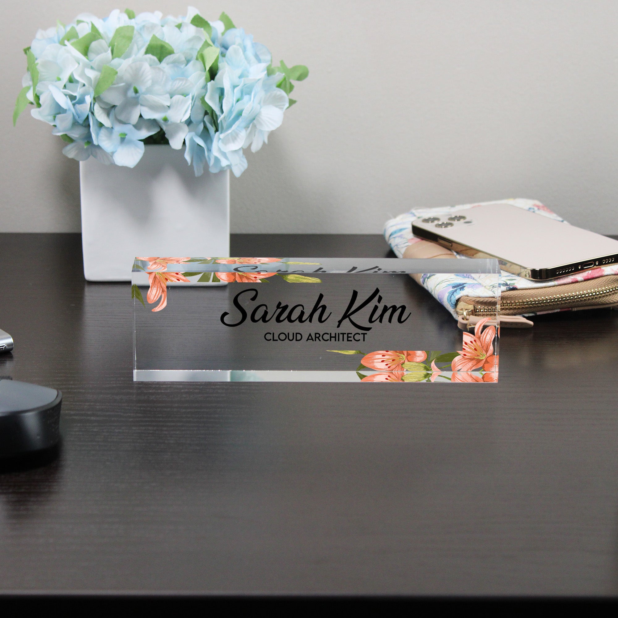 Personalized Floral Acrylic Desk Block - Custom Name & Title - Elegant Office Decor & Thoughtful Gift for Professionals - Image 8
