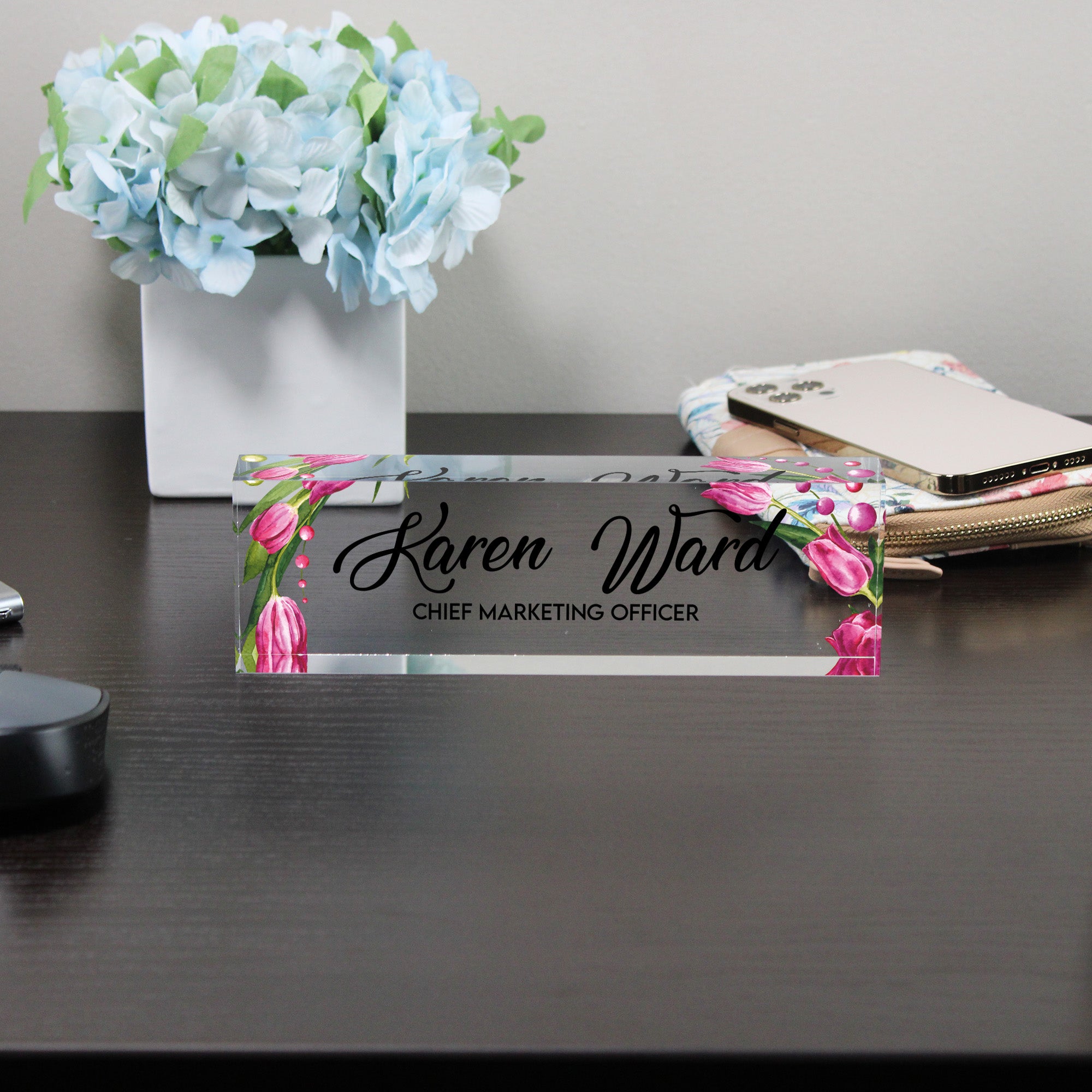 Personalized Floral Acrylic Desk Nameplate - Custom Office Decor with Elegant Script for Gift-Giving - Image 8