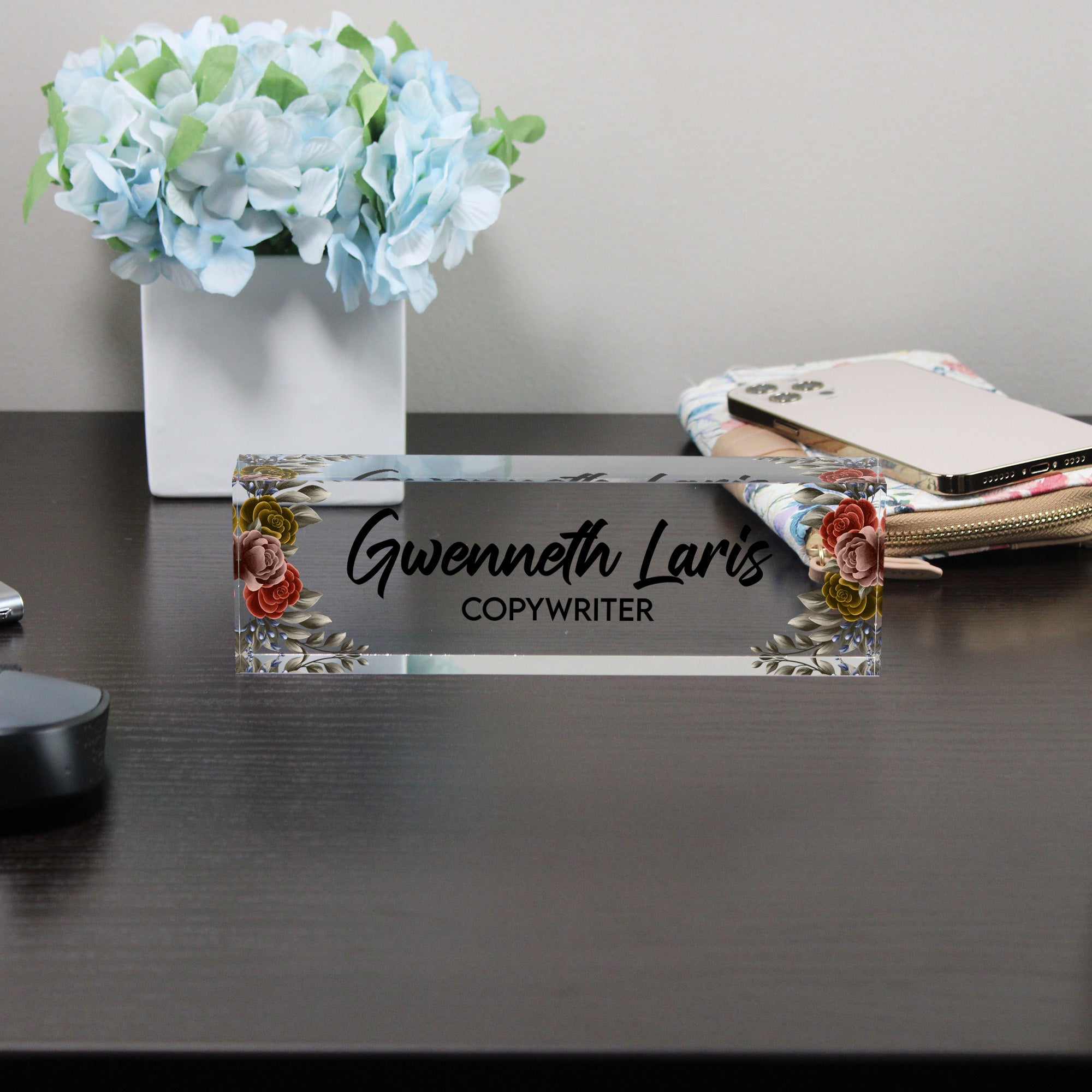 Personalized Acrylic Desk Block with Floral Accents – Custom Name & Title for Elegant Office Decor or Thoughtful Gift - Image 8