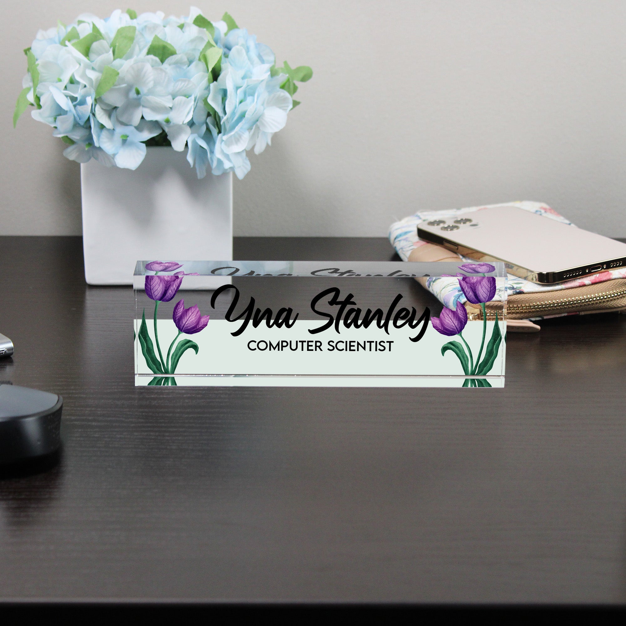 Personalized Acrylic Desk Block - Elegant Tulip Design with Custom Name and Profession for Thoughtful Gift Giving - Image 8