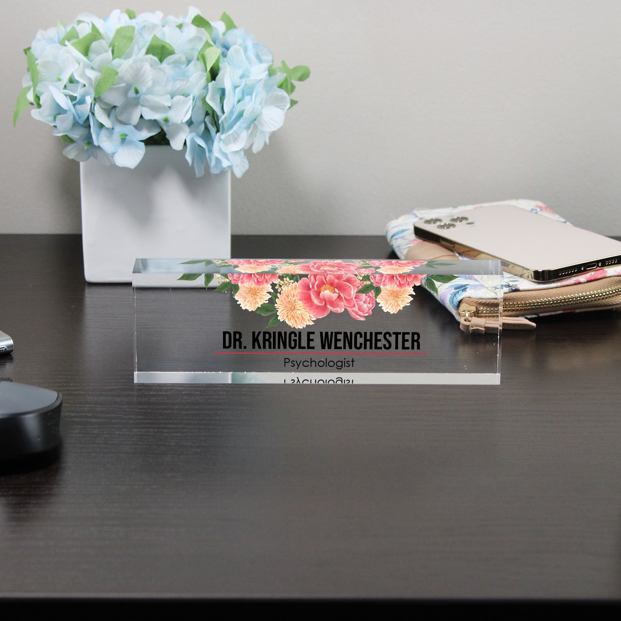 Personalized Acrylic Desk Block with Floral Design – Custom Name Plaque for Psychologists, Teachers, and Professionals - Image 8