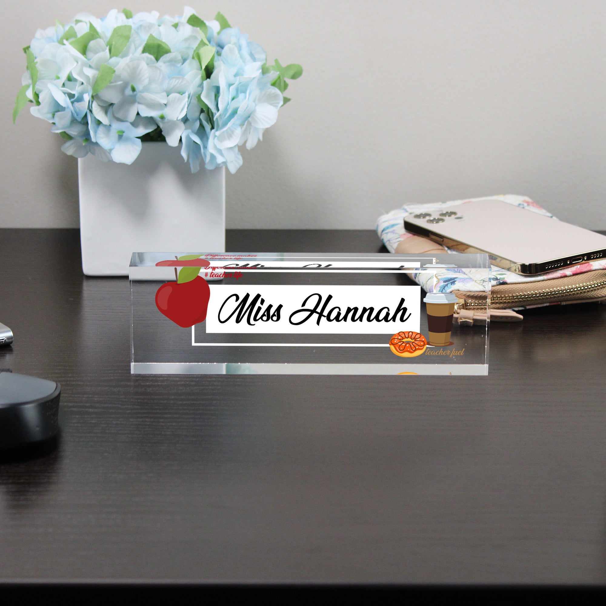Personalized Acrylic Desk Block for Teachers - Custom Nameplate with Apple and Coffee Designs, Perfect Gift for Educators - Image 8
