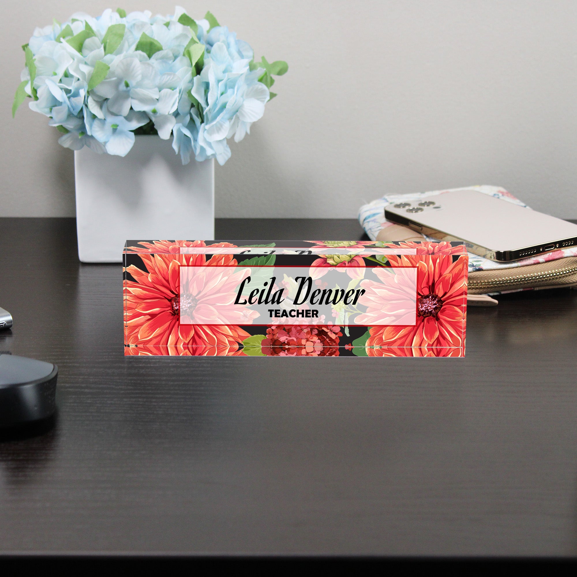Personalized Floral Acrylic Desk Name Block - Custom Teacher Gift with Elegant Flower Design - Image 8