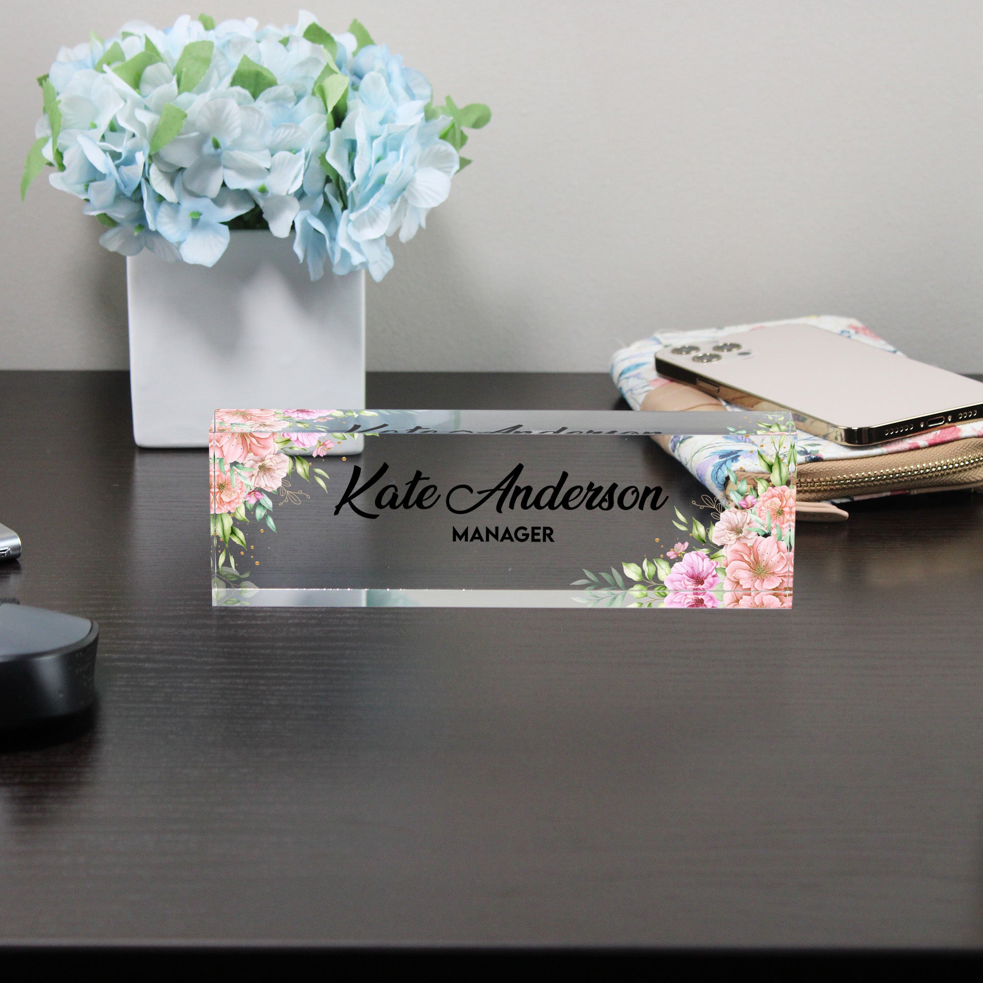 Personalized Floral Acrylic Desk Name Plate for Managers – Custom Office Decor with Elegant Floral Design - Image 8