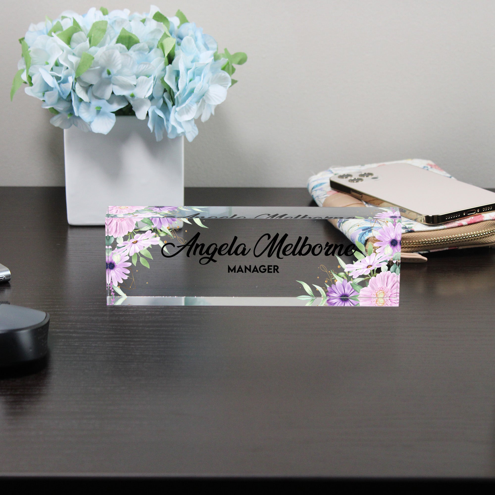 Personalized Acrylic Desk Nameplate with Floral Design - Custom Office Decor for Managers and Leaders - Image 8