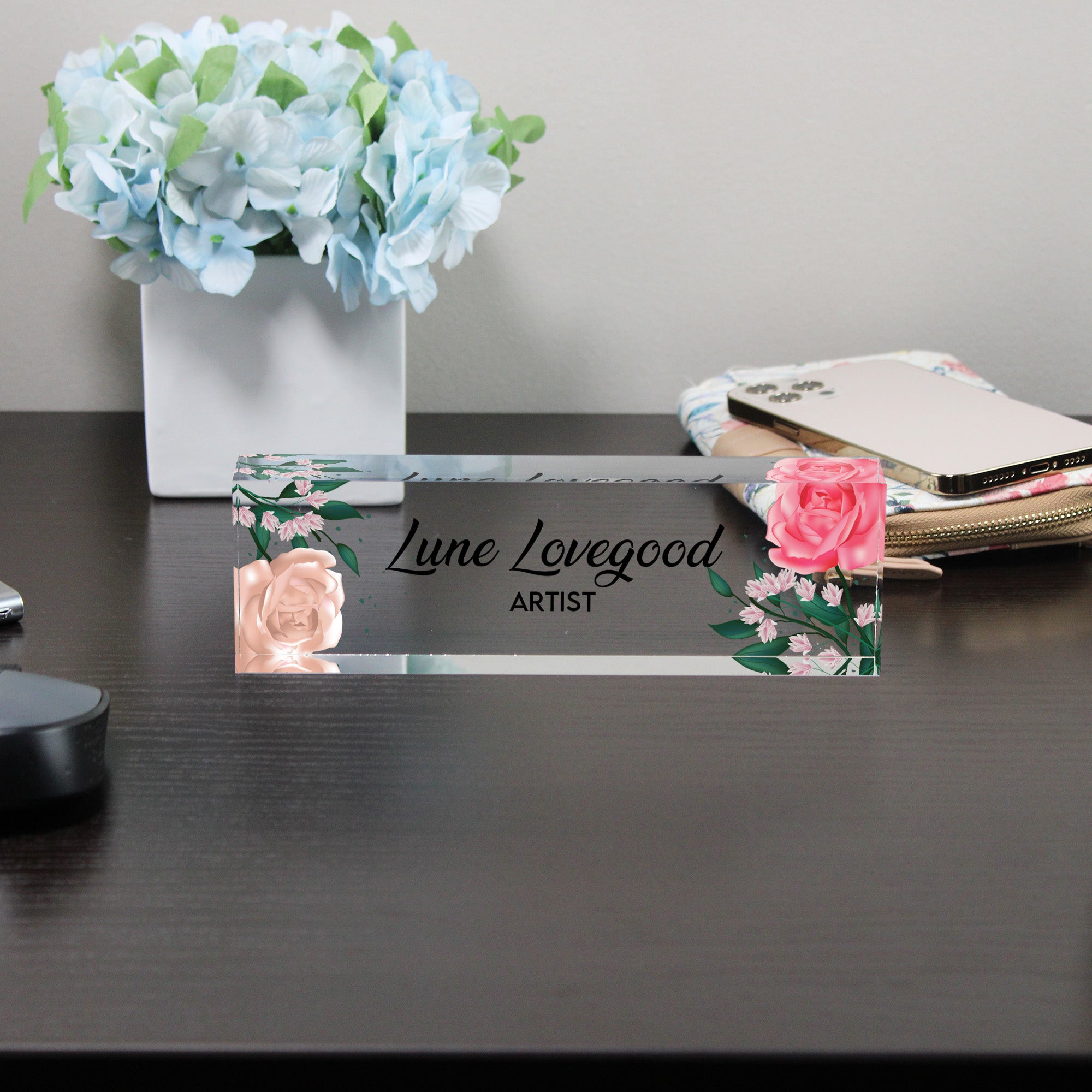 Personalized Floral Acrylic Desk Block - Custom Name and Title Art Decor for Unique Gift Giving - Image 8