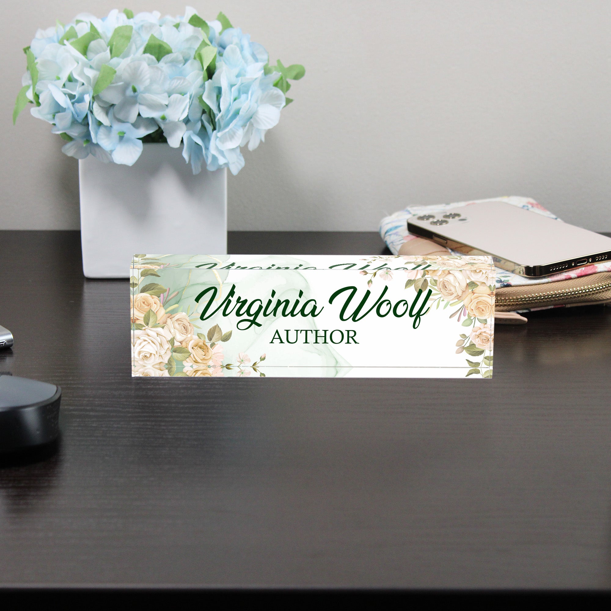 Personalized Floral Acrylic Desk Block - Elegant Name Plate for Authors, Writers, and Creative Professionals - Image 8