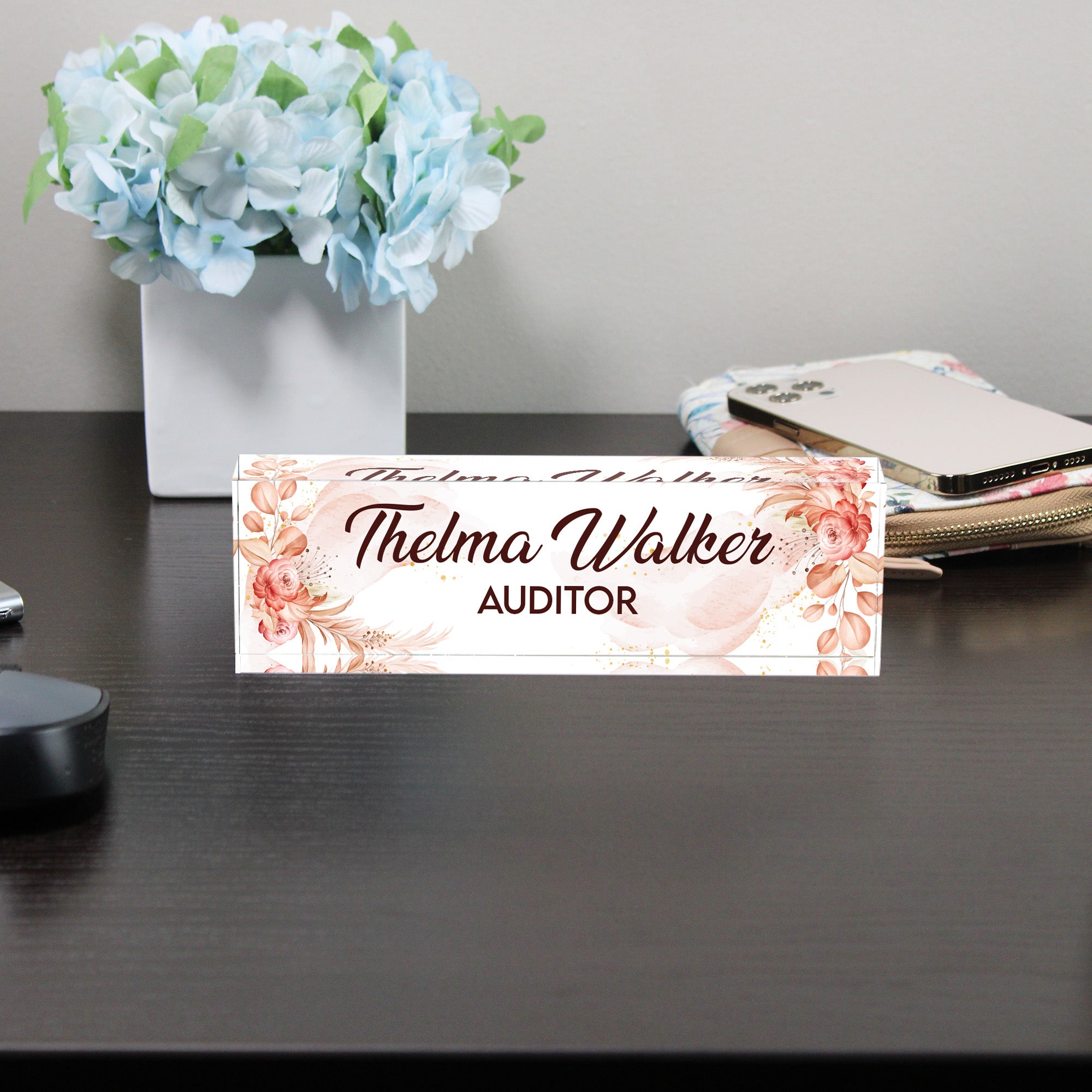 Personalized Floral Acrylic Desk Name Plate – Custom Name Block for Auditors – Elegant Office Gift with Rustic Floral Design - Image 8
