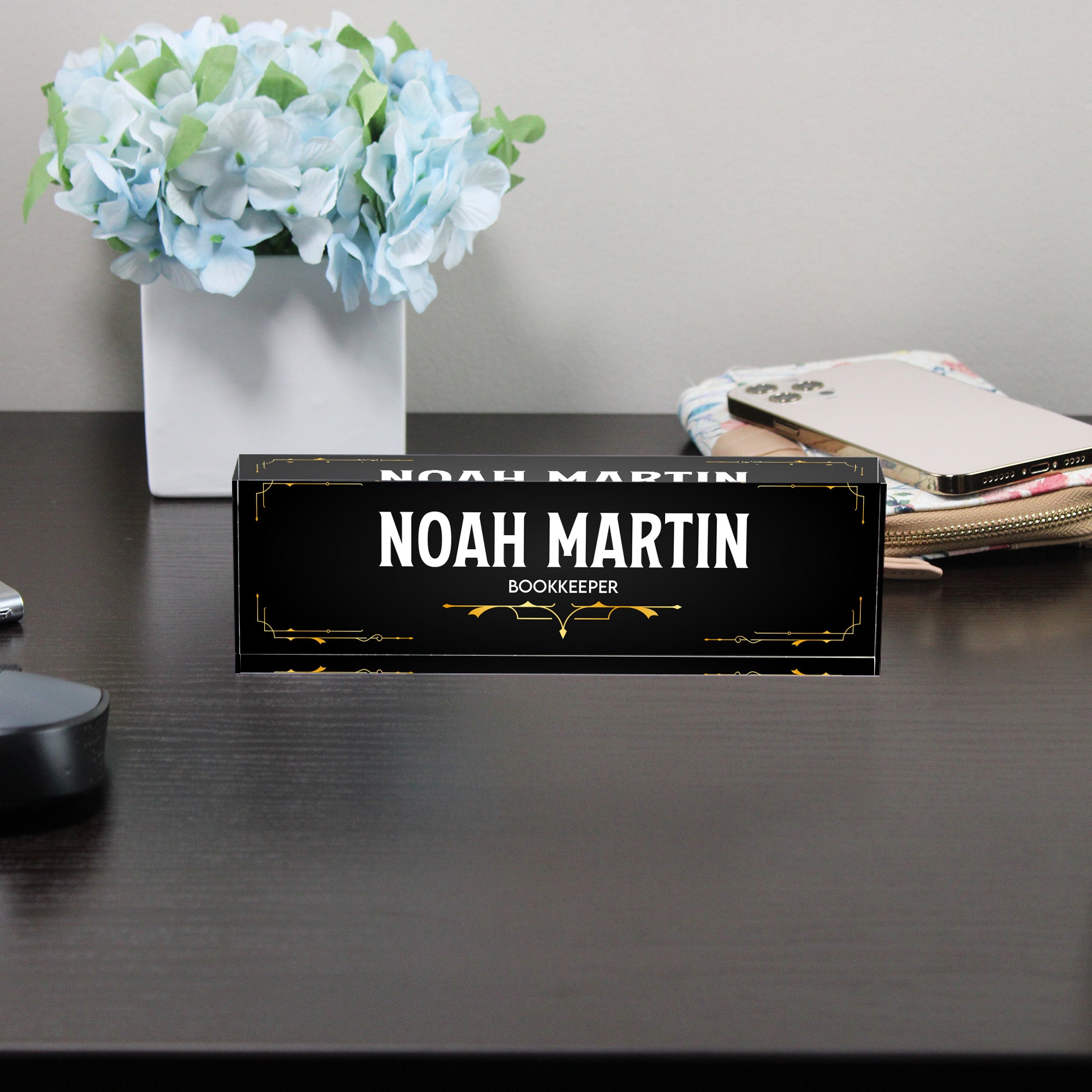 Personalized Acrylic Desk Name Plate - Custom Engraved Bookkeeper Gift with Elegant Art Deco Design - Image 8