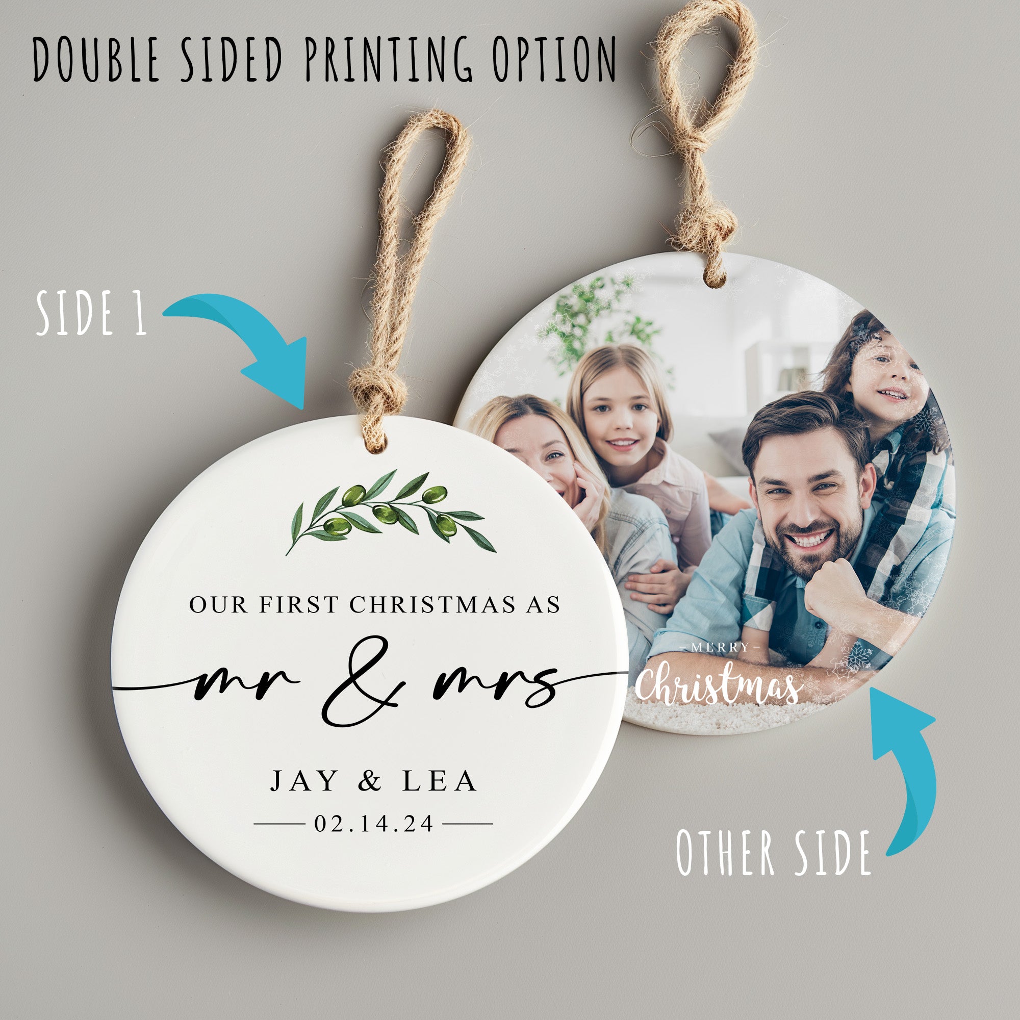 Personalized First Christmas as Mr. & Mrs. Ceramic Ornament - Elegant Handcrafted Design with Custom Names and Date - Image 8
