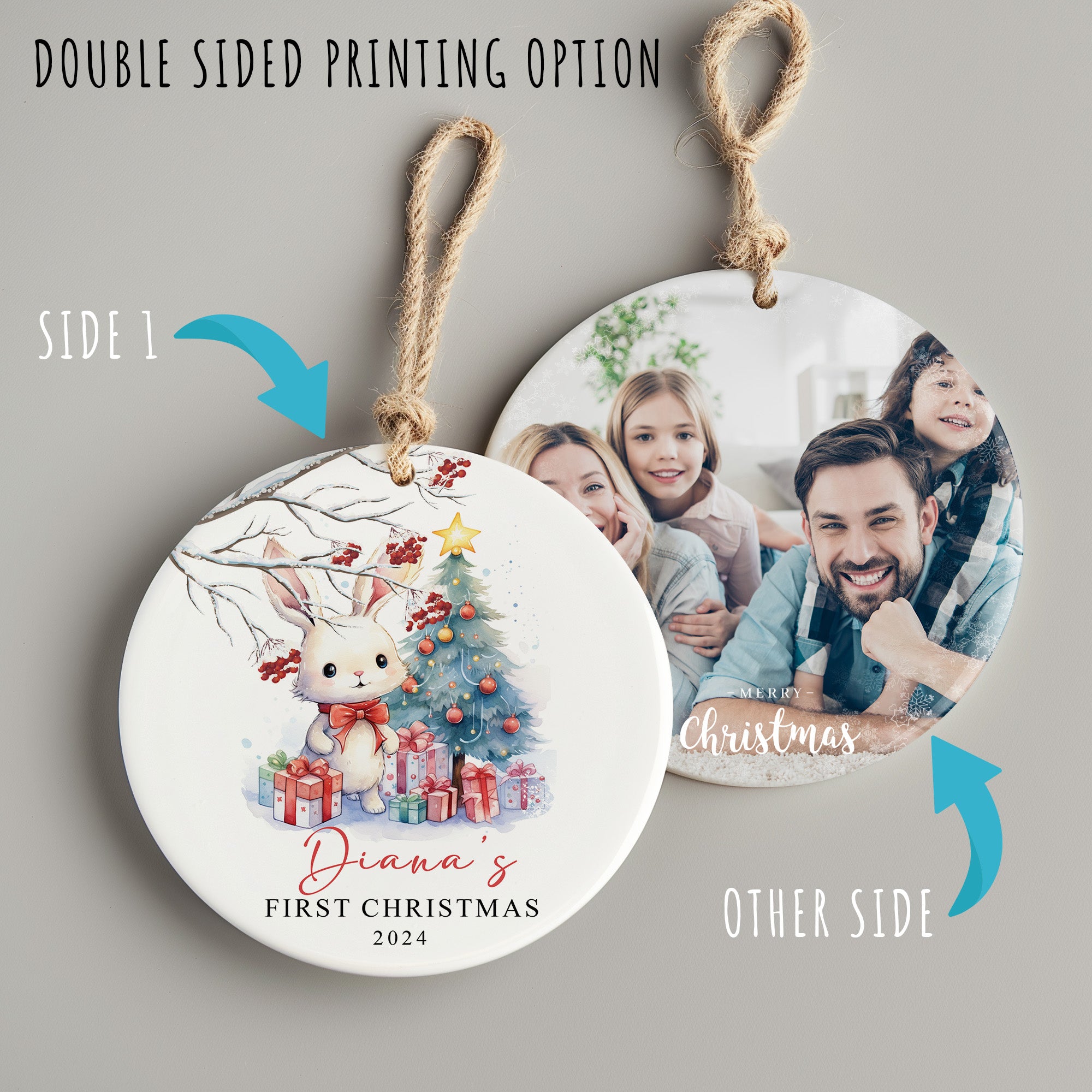 Personalized Baby's First Christmas Ornament 2024 – Handcrafted Ceramic Gift with Adorable Bunny Design - Image 8