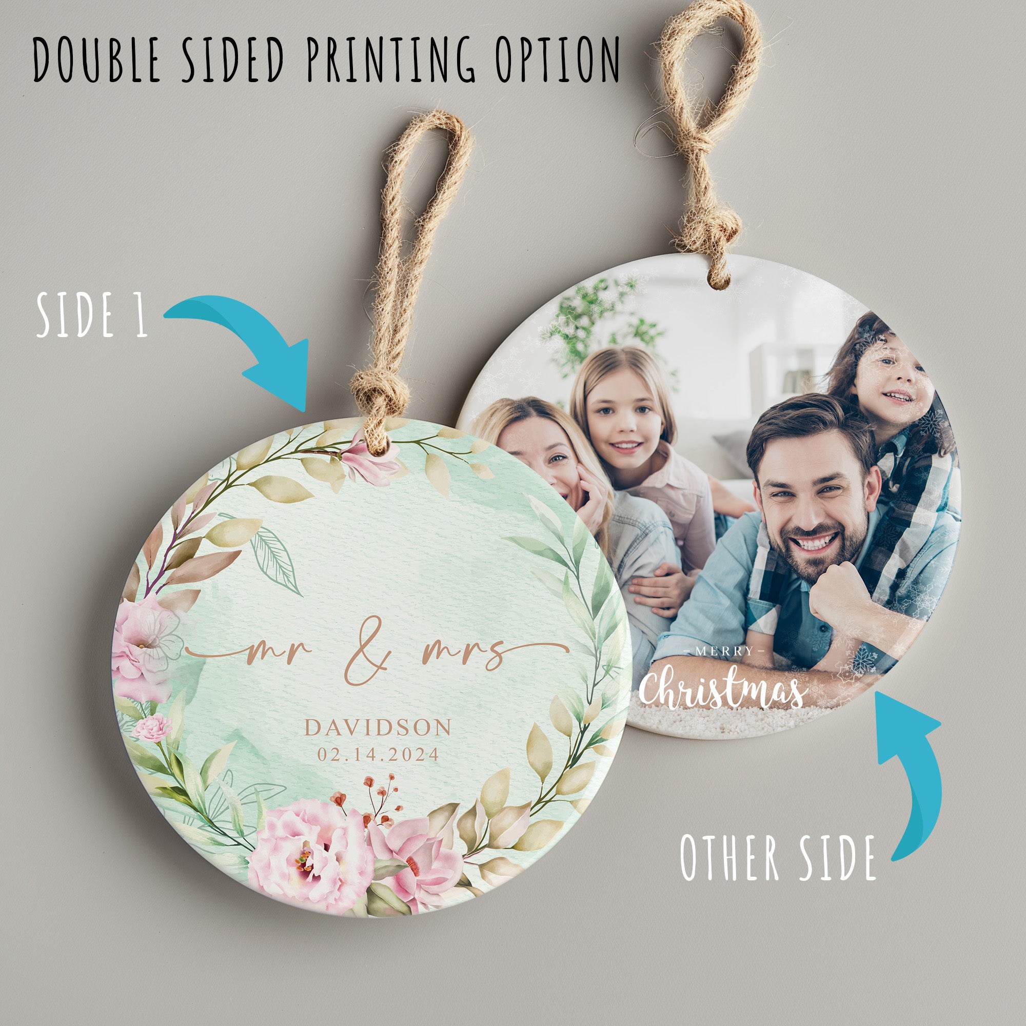 Personalized Floral Ceramic Ornament - Custom Wedding Keepsake with Elegant Floral Design - Perfect Valentine's Day Gift - Image 8