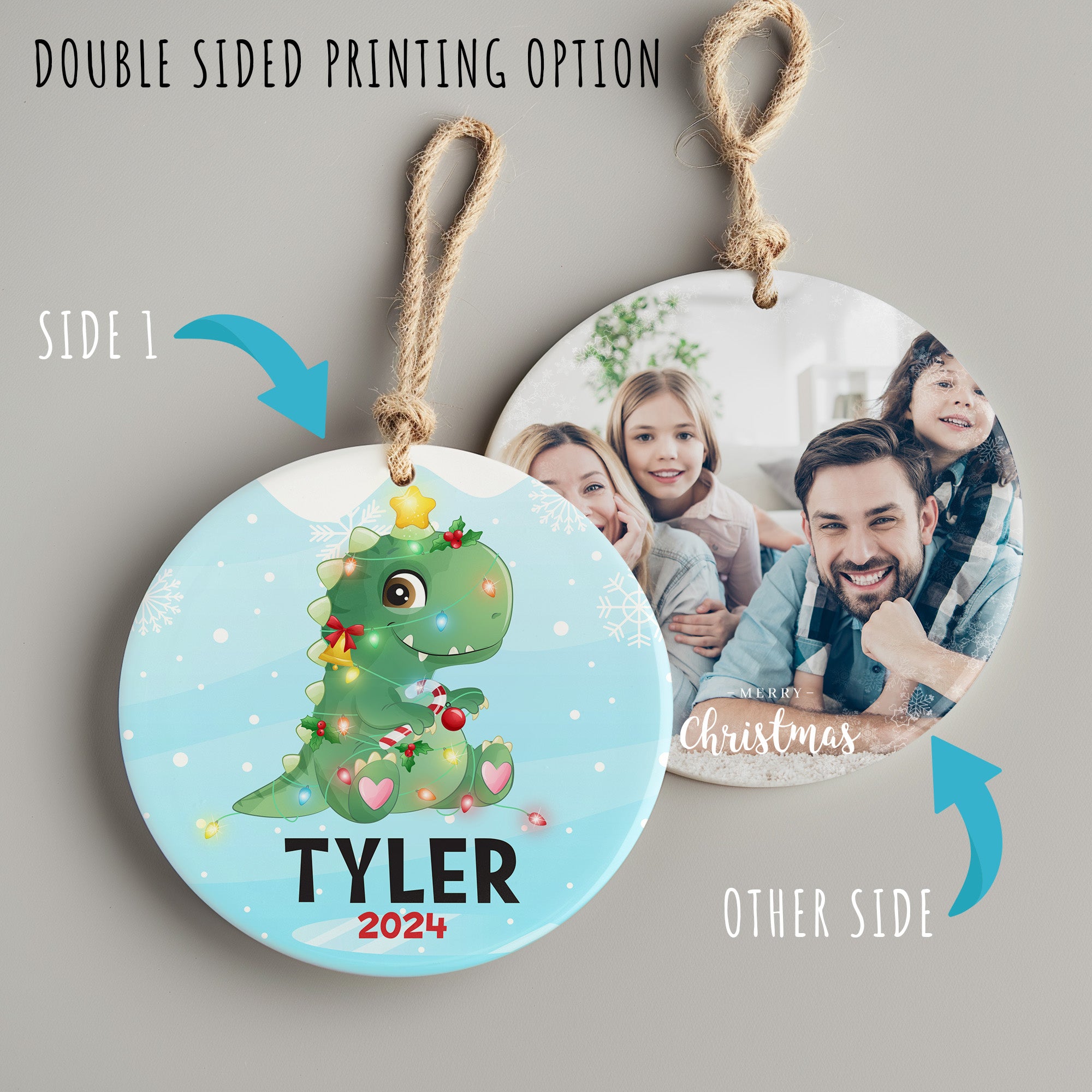 Custom Dinosaur Ceramic Christmas Ornament for Kids - Personalized Holiday Decoration with Name and Year - Unique Keepsake Gift - Image 8