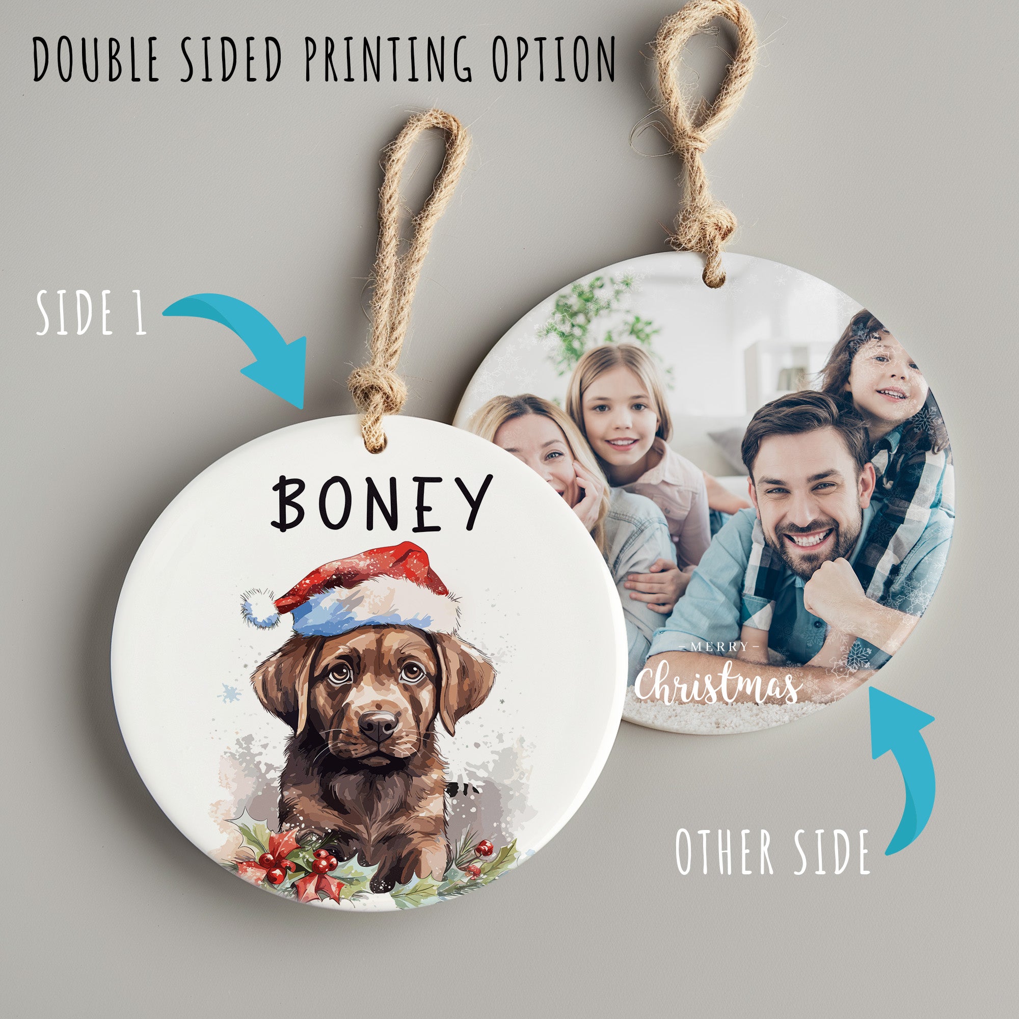 Personalized Dog Lover's Ceramic Ornament with Santa Hat Design - Customizable Holiday Gift for Pet Parents - Image 8
