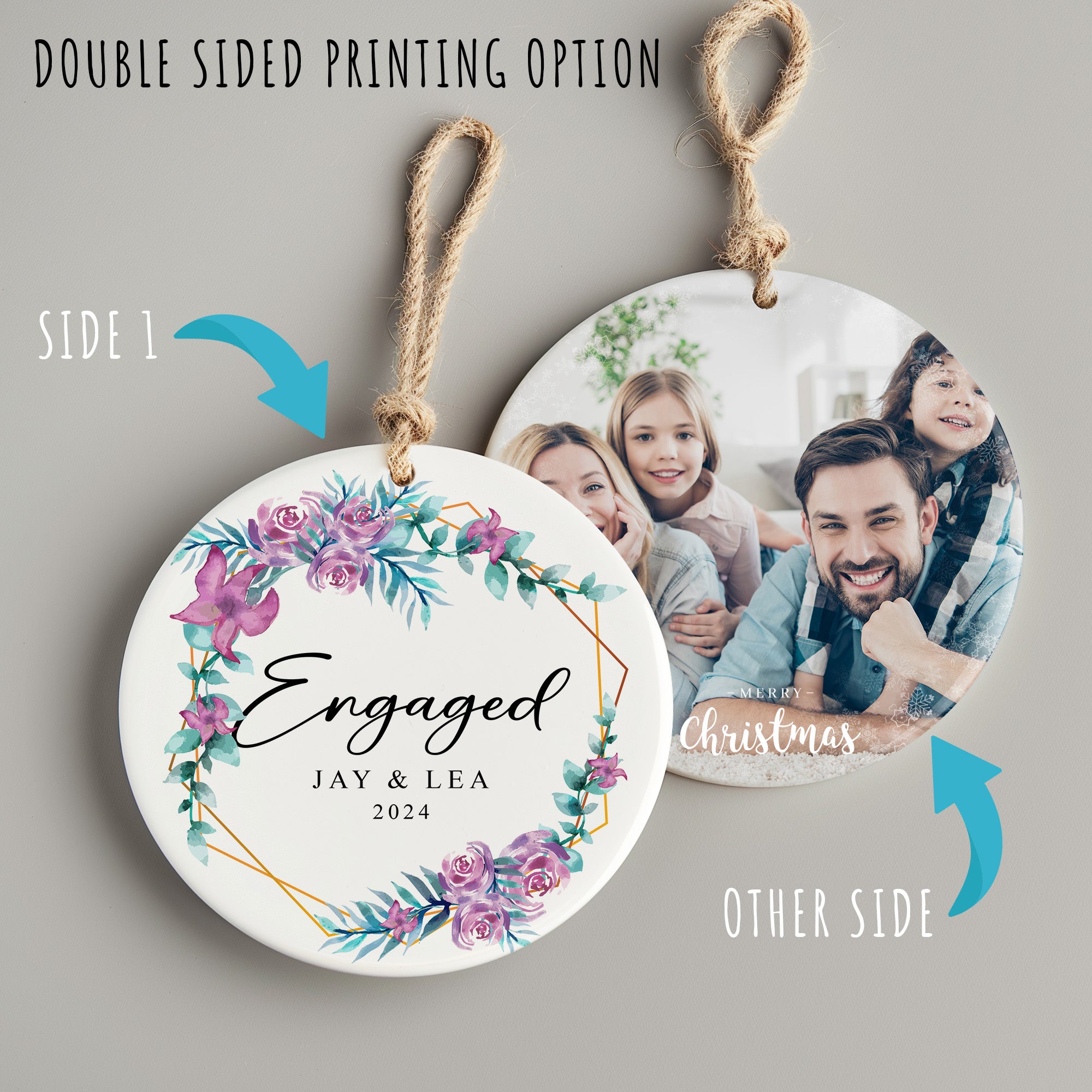Personalized Floral Engagement Ornament - Custom Ceramic Keepsake for Celebrating Weddings and Anniversaries - Image 8