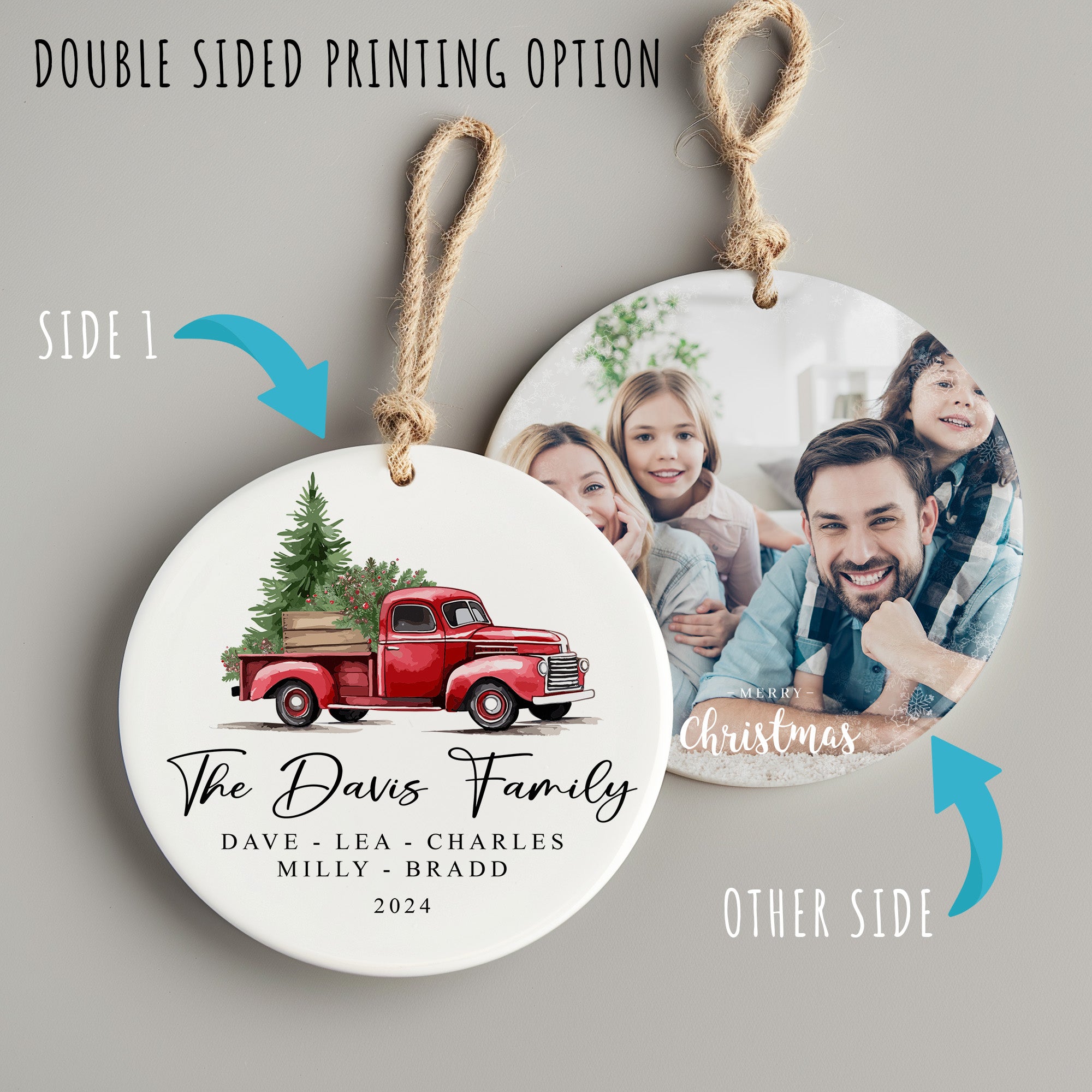 Personalized Family Red Vintage Truck Ceramic Ornament – Custom Christmas Keepsake with Elegant Script - Image 8