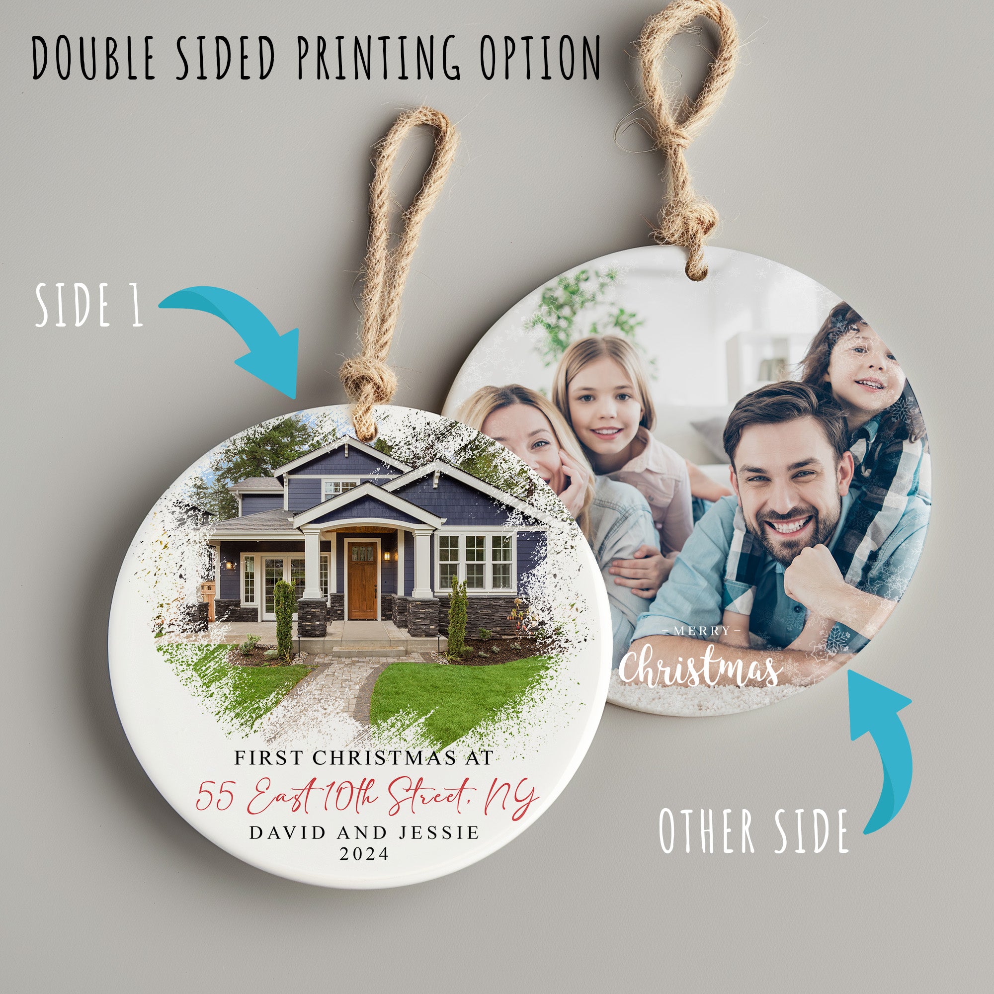 Personalized "First Christmas" Ceramic Ornament with Custom Home Image and Address - Perfect 2024 Keepsake Gift - Image 8
