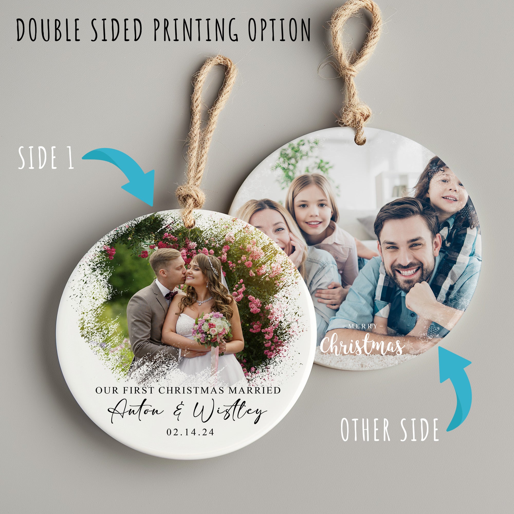 Personalized "Our First Christmas Married" Ceramic Ornament – Customizable Wedding Keepsake with Photo and Names - Image 8