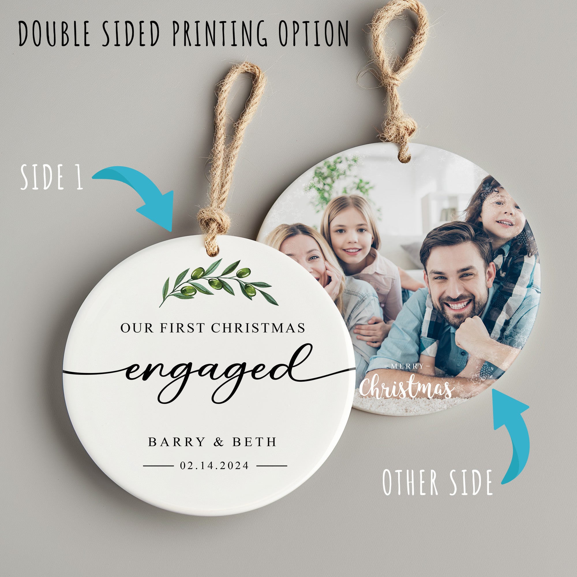 Personalized "First Christmas Engaged" Ceramic Ornament – Elegant Keepsake for Newly Engaged Couples - Image 8