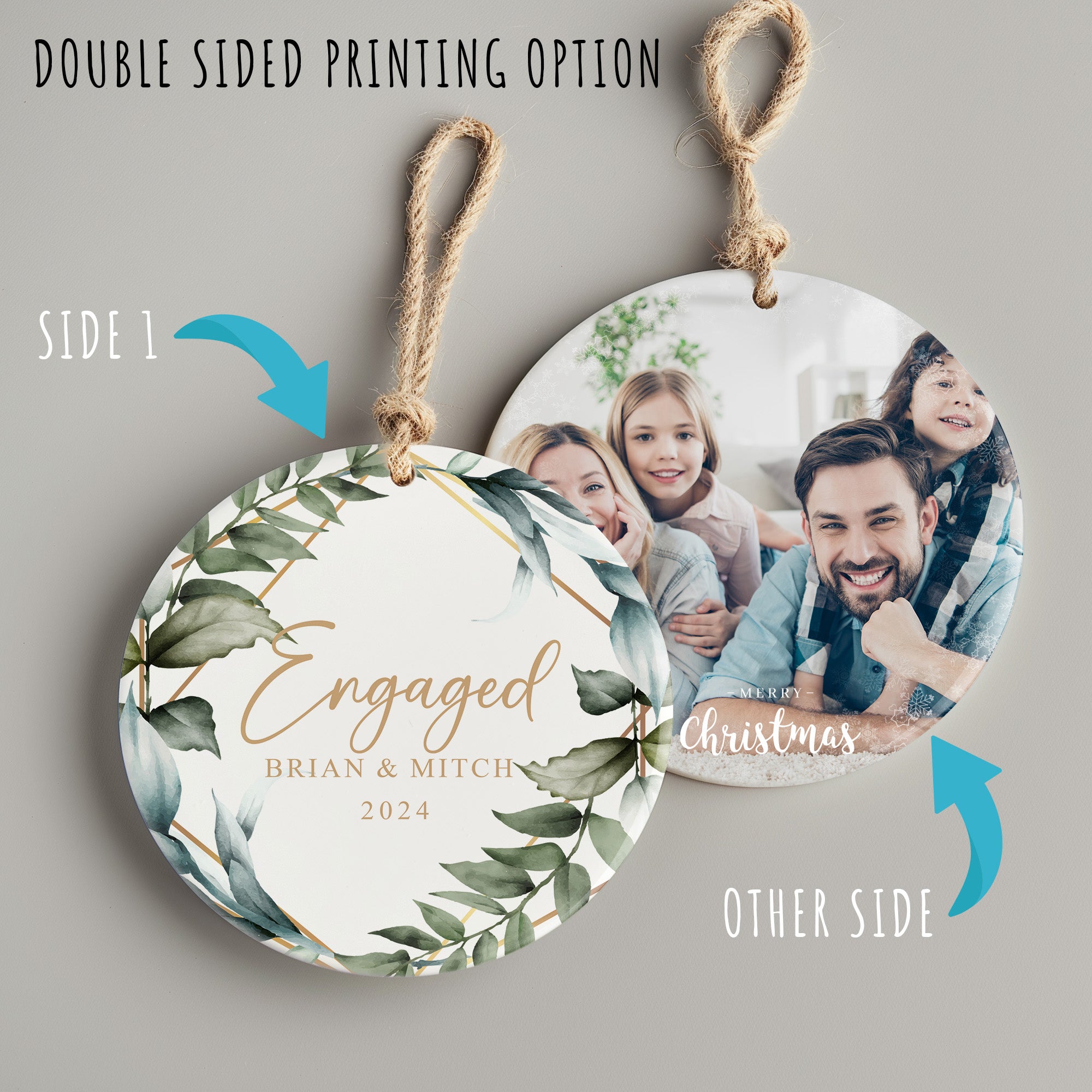 Personalized Engagement Ceramic Ornament - Elegant Greenery Design - Perfect Gift for Couples - Celebrate Love in 2024 - Image 8