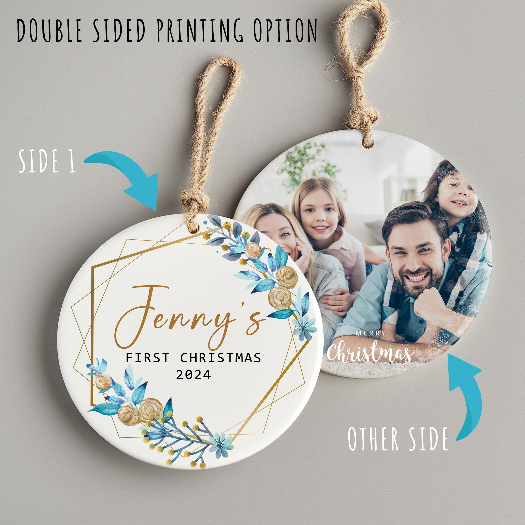 Personalized Baby's First Christmas Ornament - Premium Ceramic Keepsake with Elegant Floral Design - Image 8