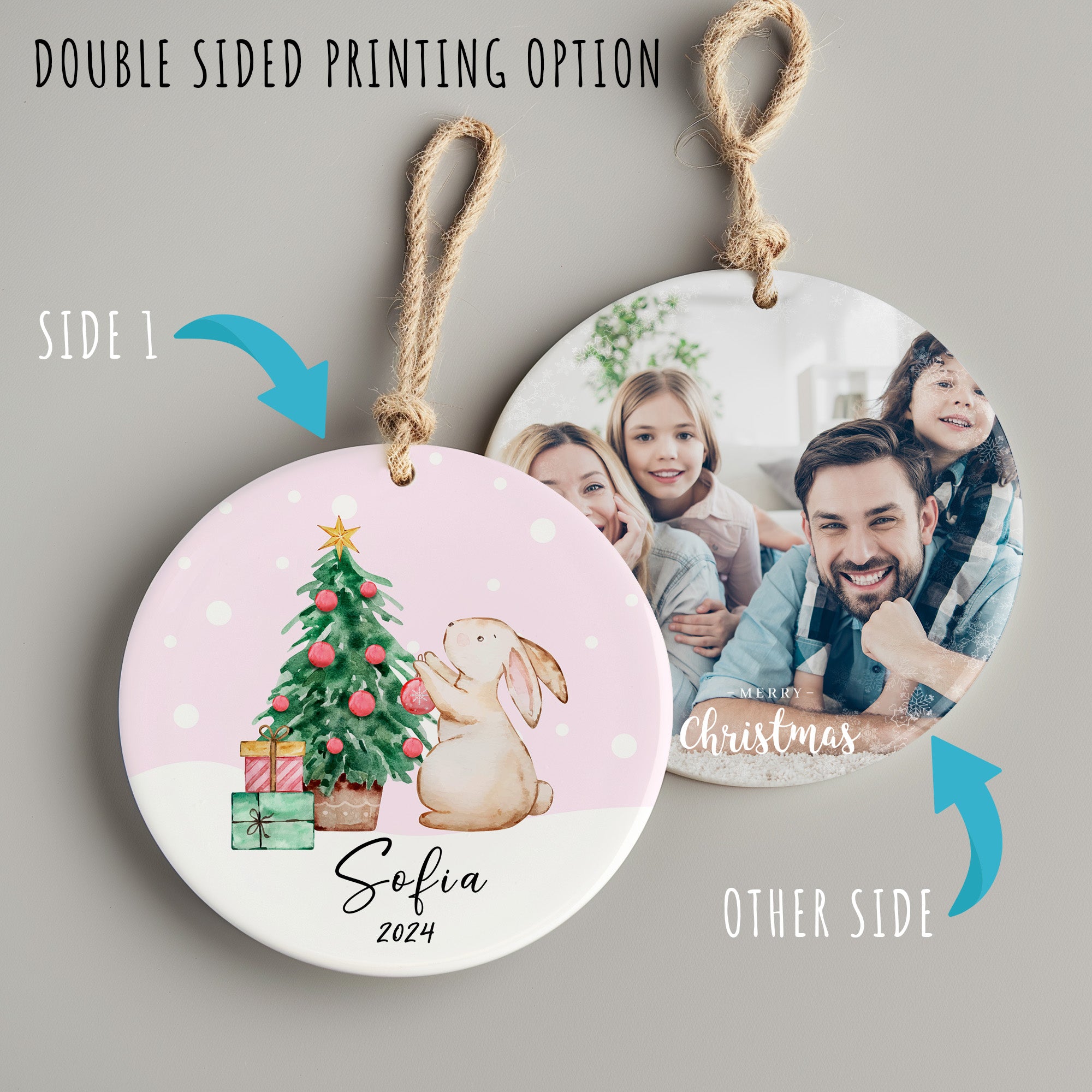 Personalized 2024 Christmas Bunny Ceramic Ornament – Custom Name & Year, Perfect Holiday Gift Keepsake - Image 8