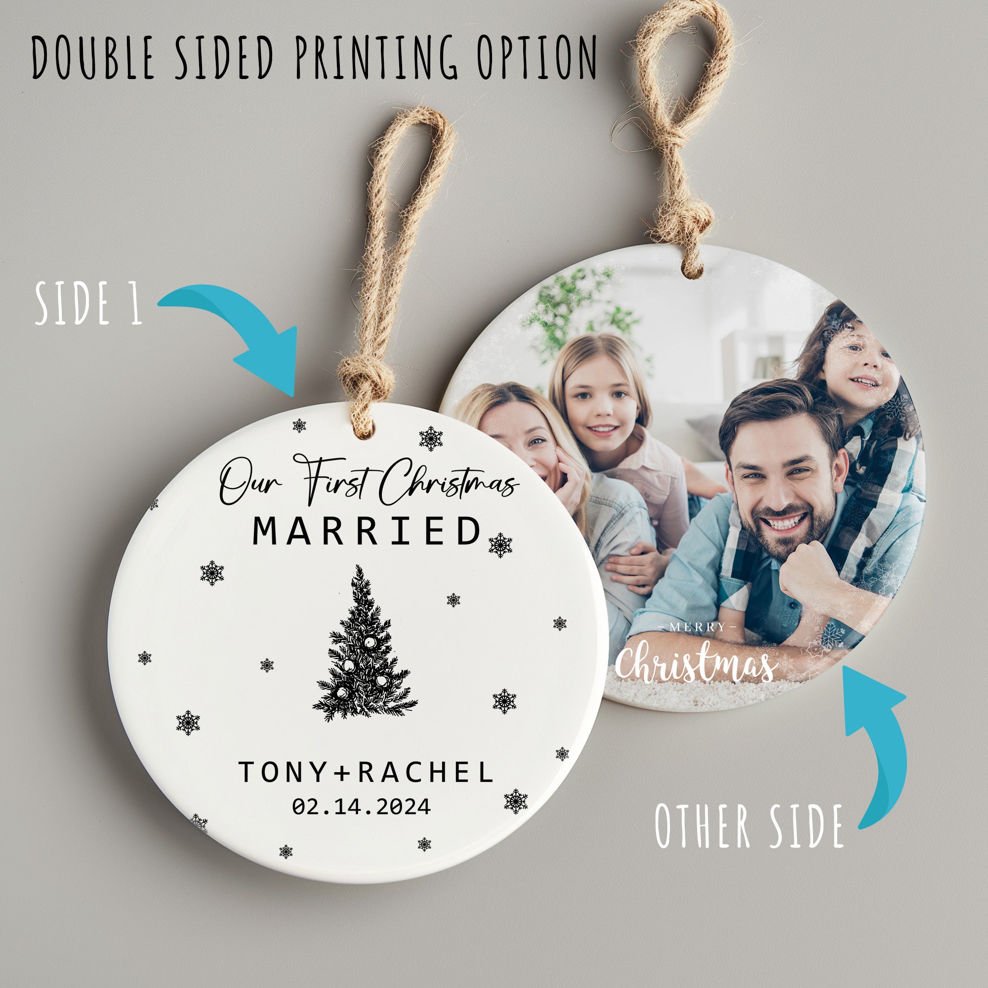 Personalized Ceramic "Our First Christmas Married" Ornament - Custom Names & Date Keepsake Gift for Couples - Image 8