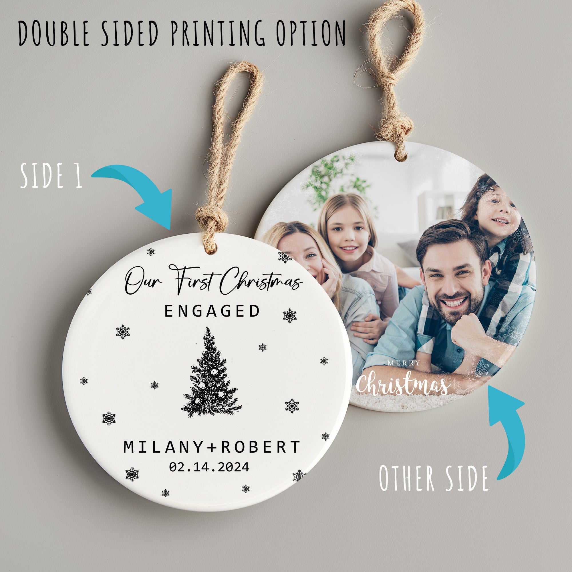 Personalized Our First Christmas Engaged Ornament - Custom Ceramic Keepsake for Couples - Elegant Holiday Decoration with Names & Date - Image 8