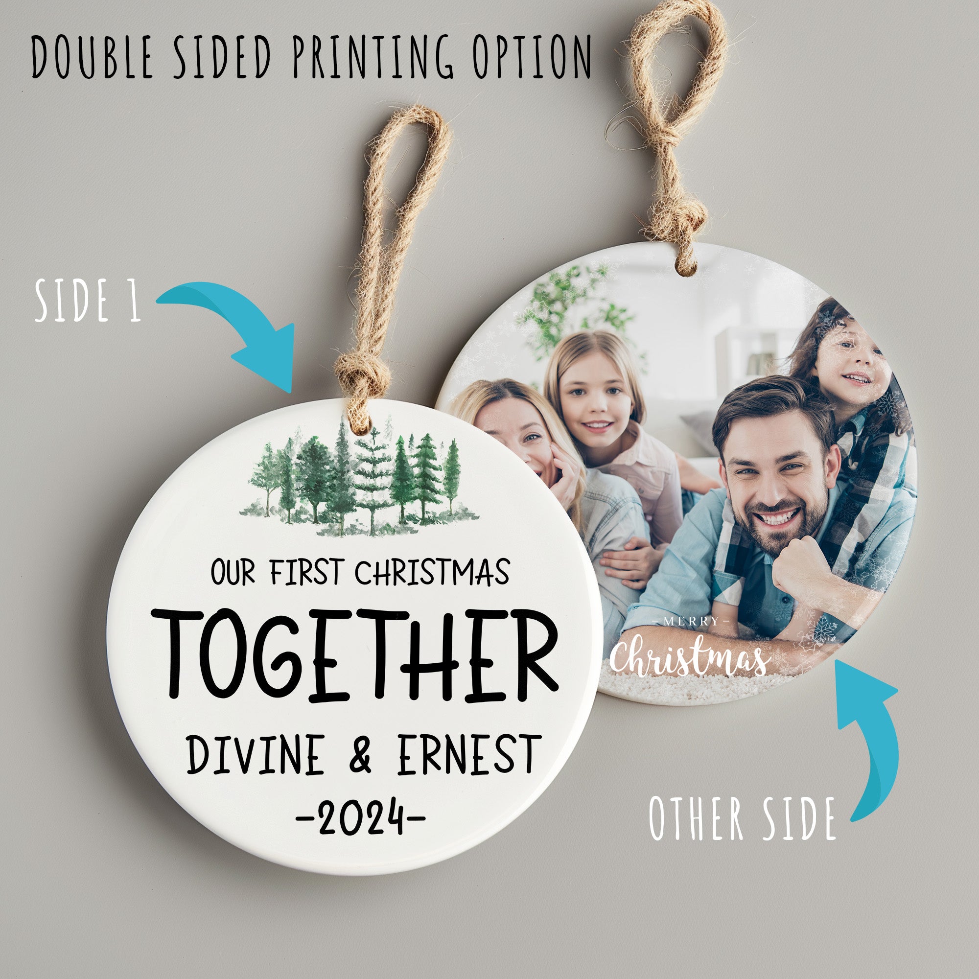 Personalized First Christmas Together 2024 Ceramic Ornament - Artisan Handcrafted Keepsake for Couples - Image 8