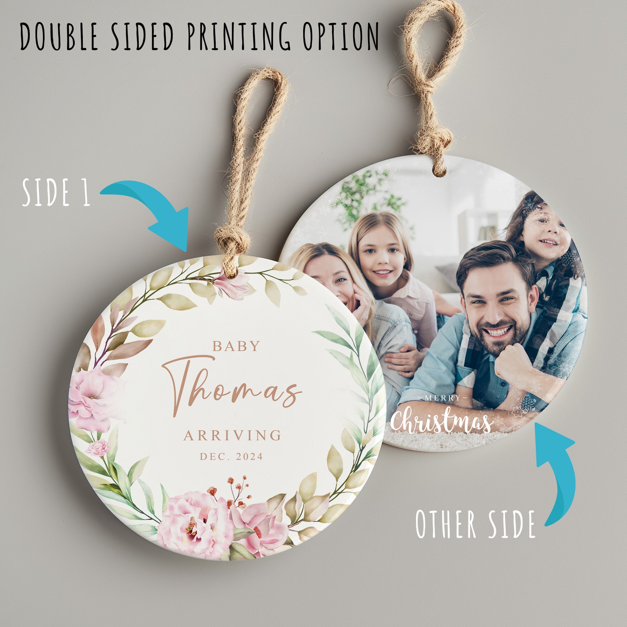 Personalized Baby Announcement Ceramic Ornament - Custom Floral Design for New Arrivals - Perfect for Parents, Grandparents, and Unique Gift Ideas - Image 8