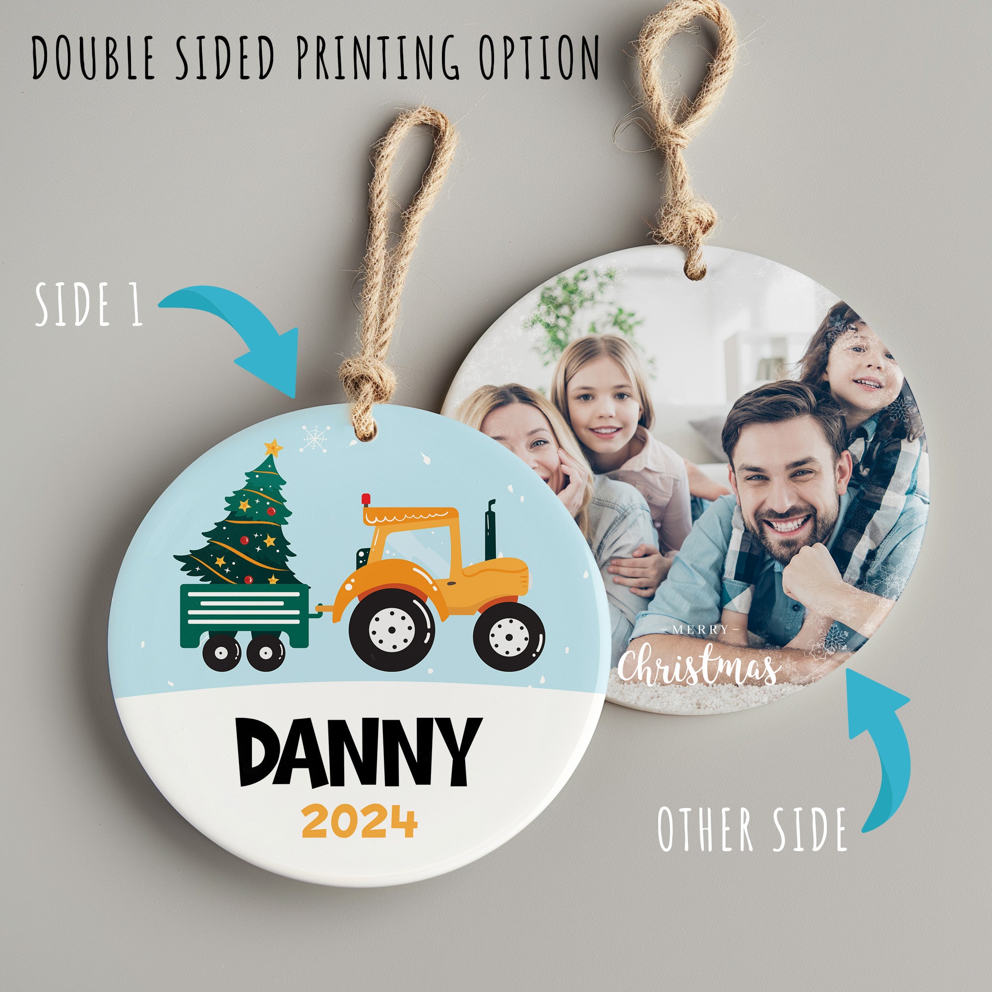 Personalized Christmas Tractor Ornament 2024 – Custom Ceramic Keepsake for Kids, Family Gift, Holiday Decor - Image 8
