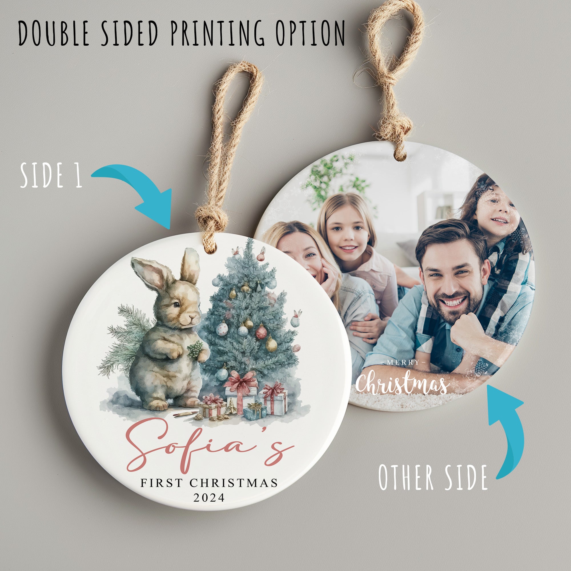 Personalized Baby's First Christmas Ceramic Ornament 2024 - Custom Name Keepsake with Adorable Bunny Design - Image 8