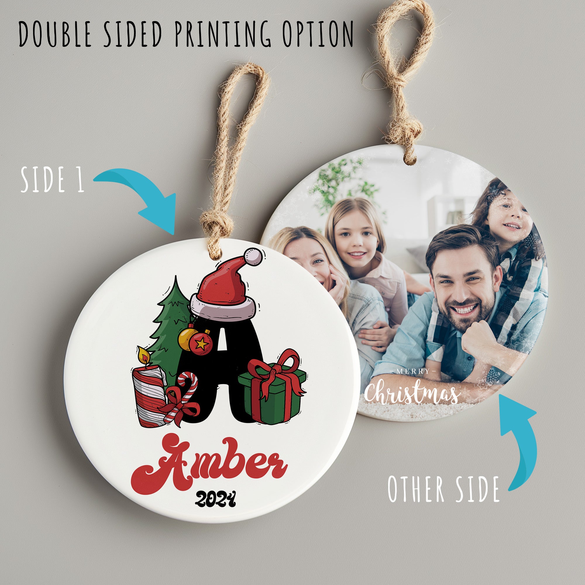 Personalized Christmas Ceramic Ornament with Santa and Gifts - Perfect Holiday Keepsake for Amber 2024 - Image 8
