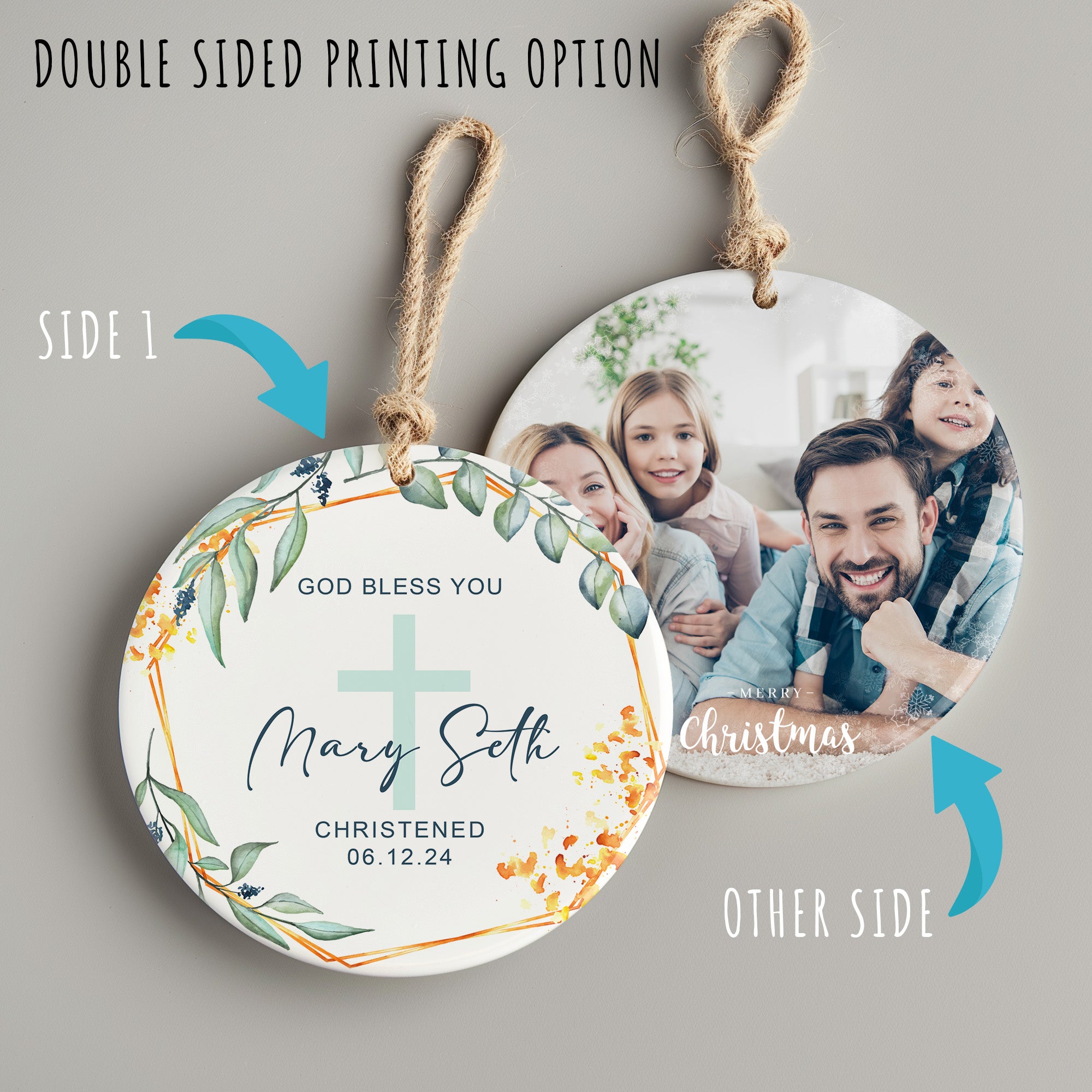 Personalized Ceramic Christening Ornament with Cross Design – Customized Keepsake Gift for Special Occasions - Image 8