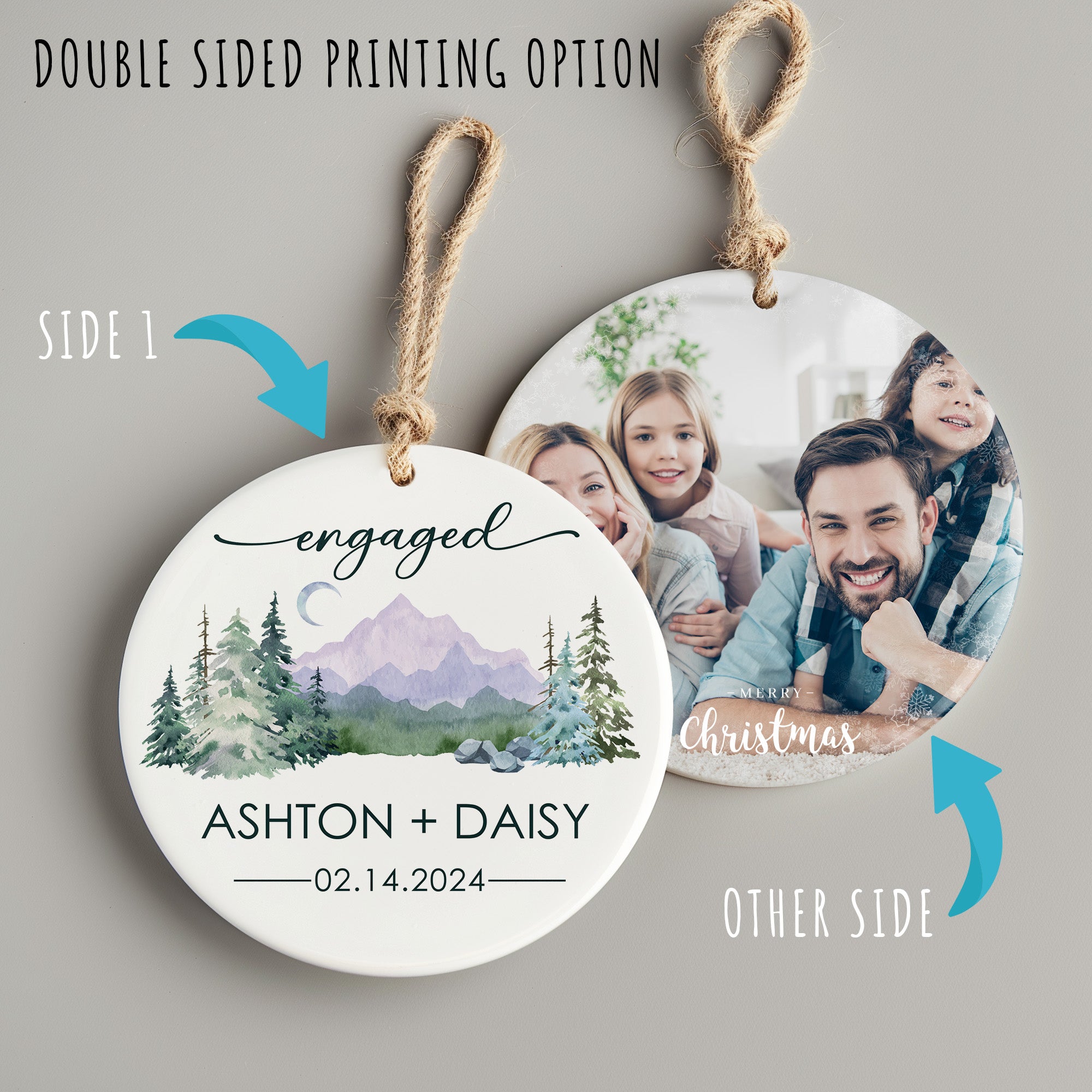 Personalized Engaged Ceramic Ornament – Custom Keepsake for Announcements, Featuring Rustic Mountain Design - Image 8
