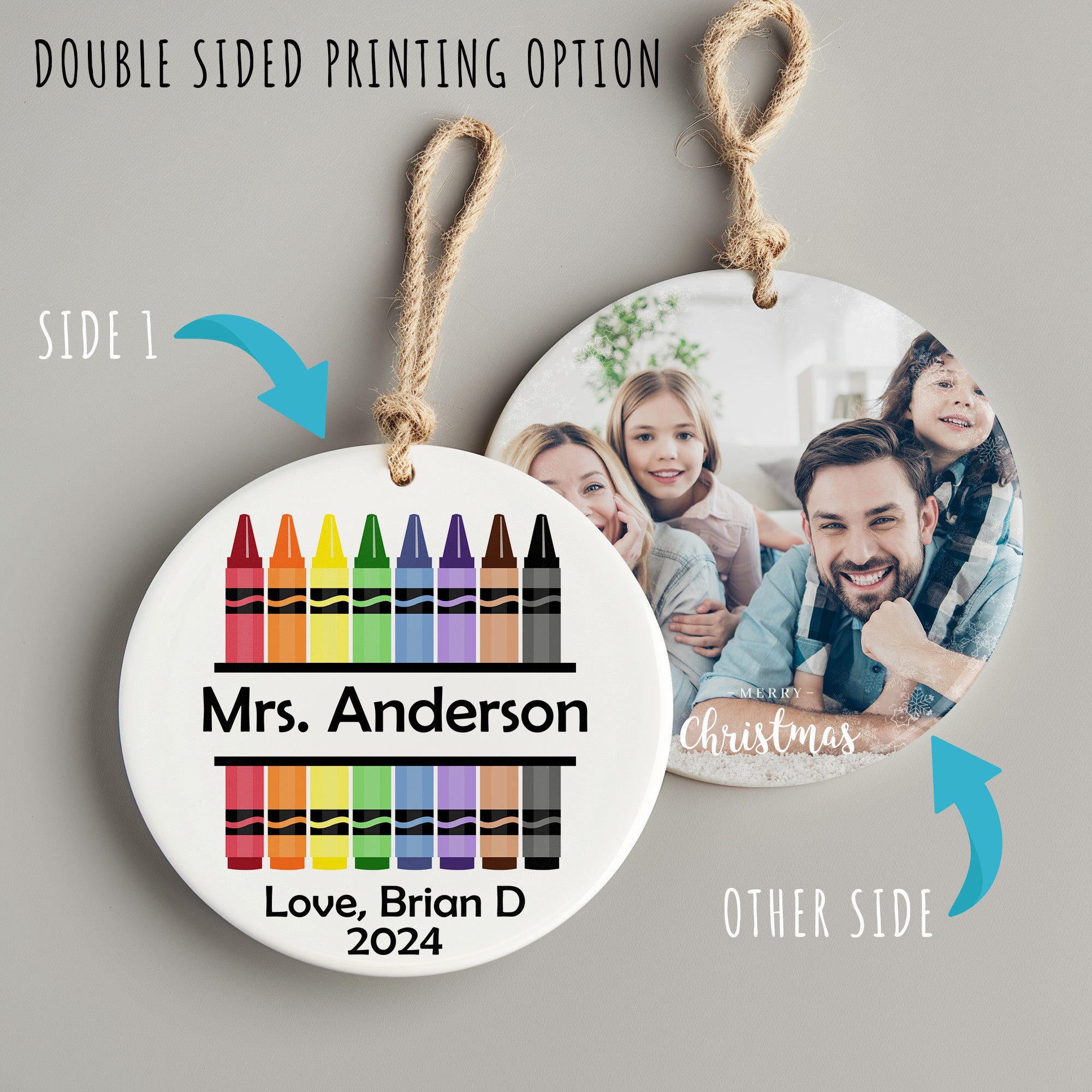 Personalized Crayon Design Ceramic Ornament for Teachers with Custom Name and Year - Perfect Holiday Gift for Educators - Image 8