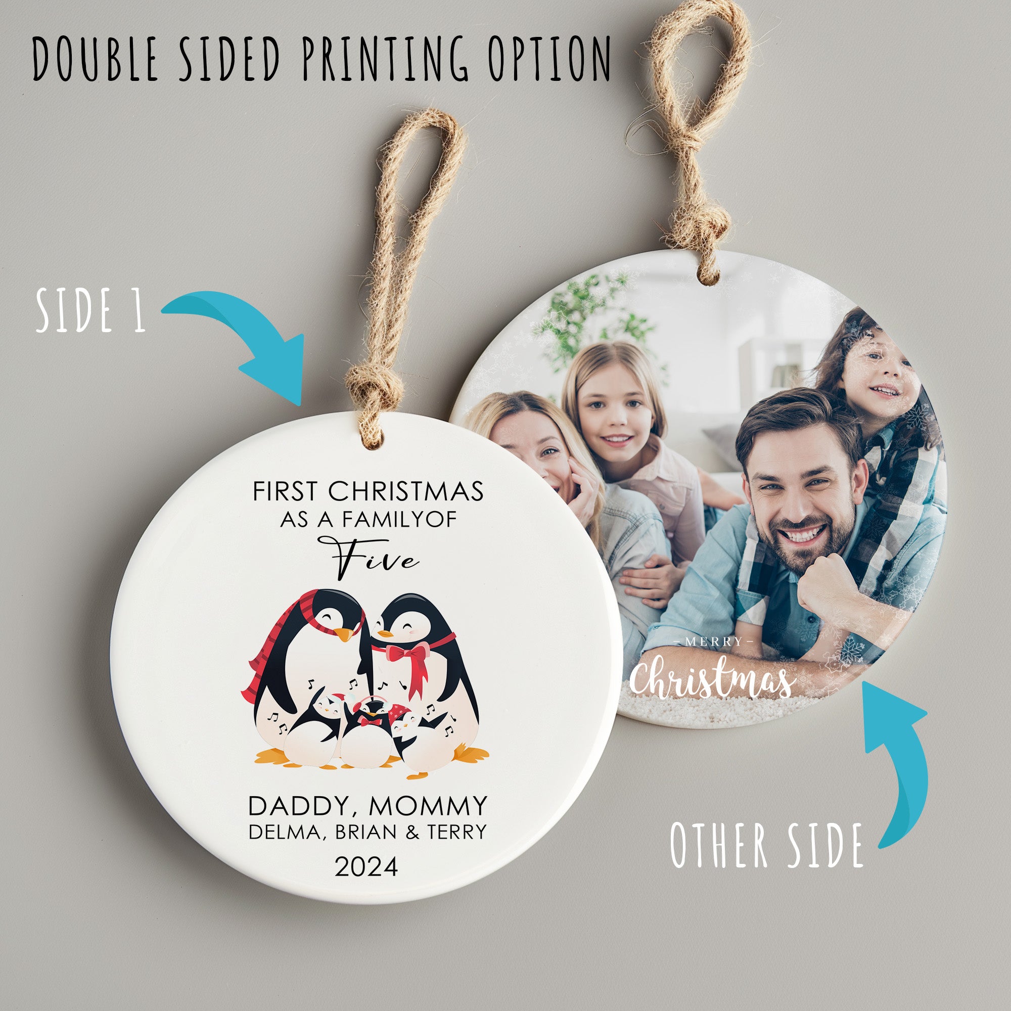 Personalized Family of Five Penguin Christmas Ornament - Custom Ceramic Keepsake for 2024 Holidays - Image 8