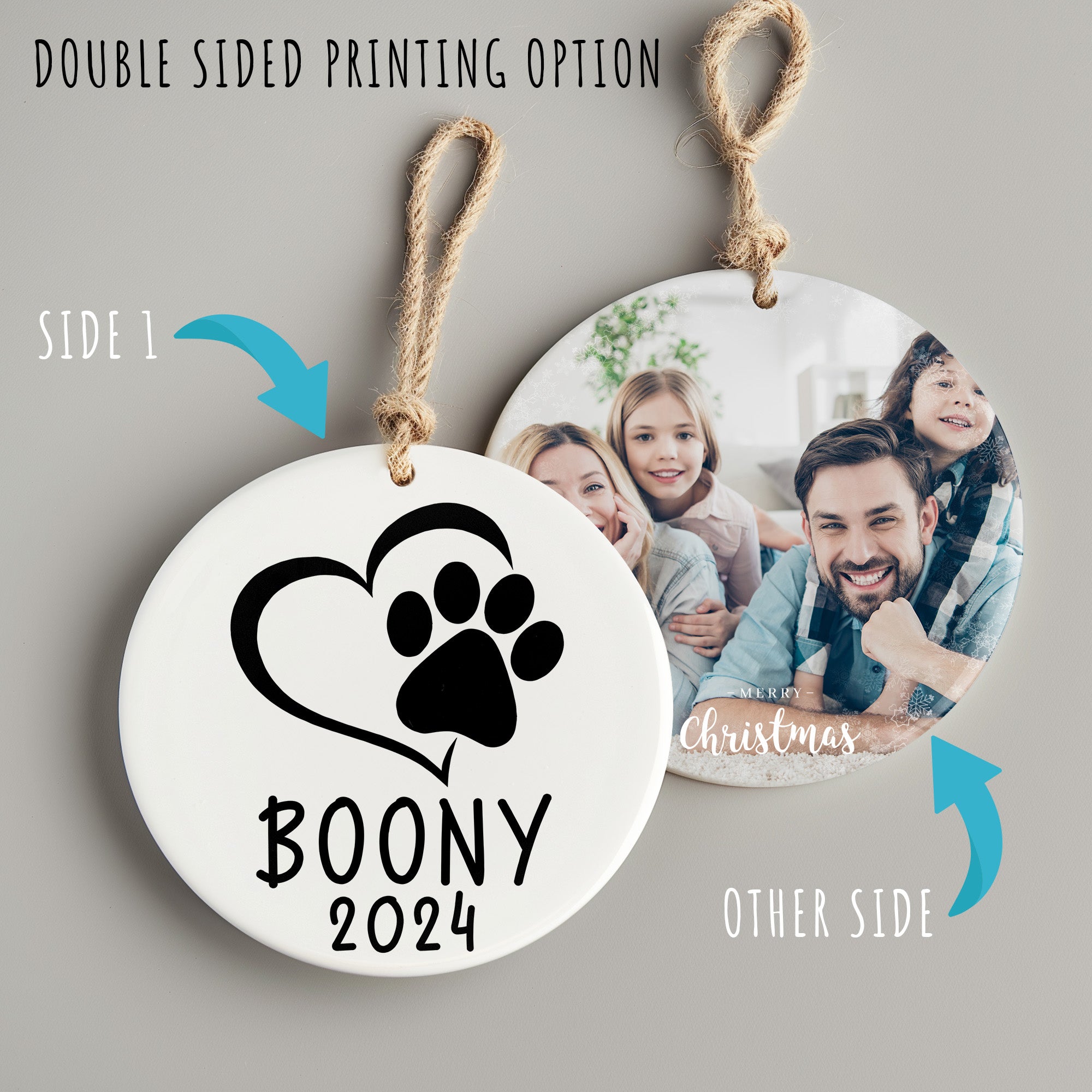 Personalized Pet Paw Heart Ceramic Ornament - Custom Dog Name Keepsake for 2024 Holidays - Image 8