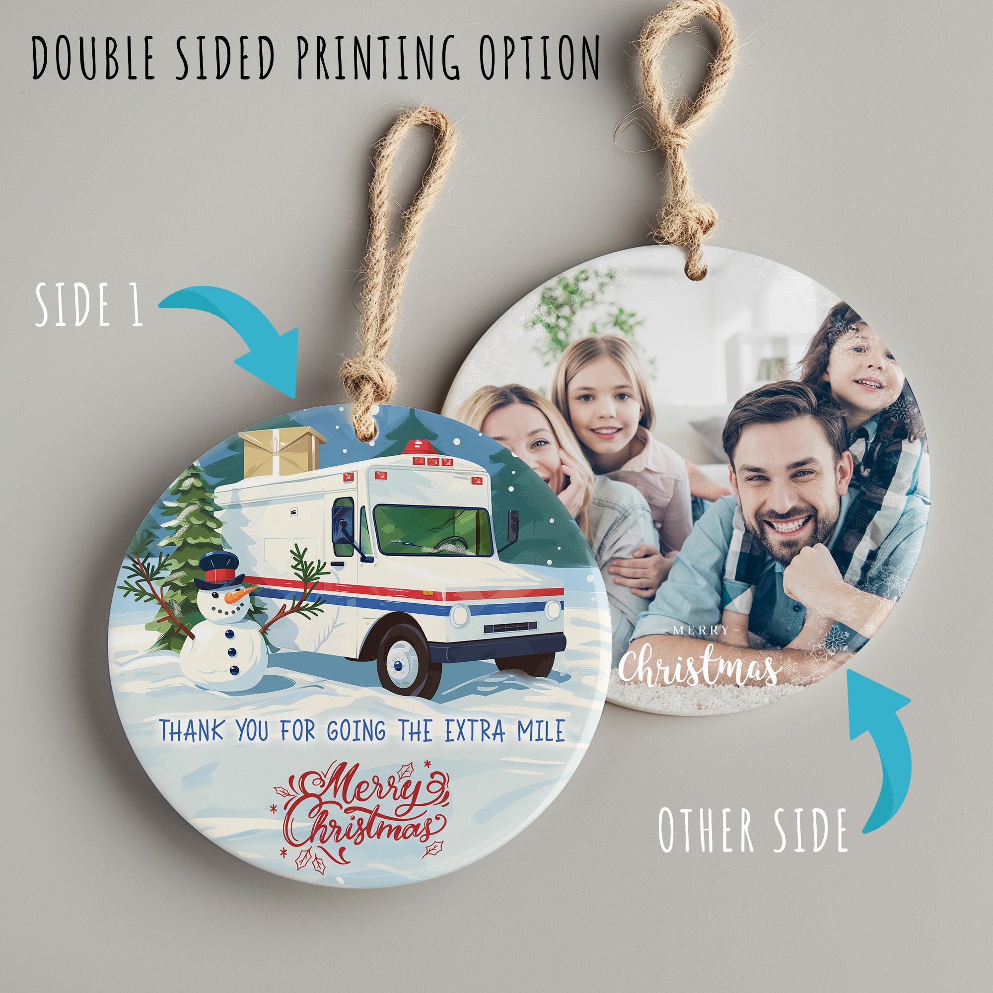 Personalized Christmas Ceramic Ornament with Snowman & Mail Truck - Unique Handmade Holiday Decoration - Image 8