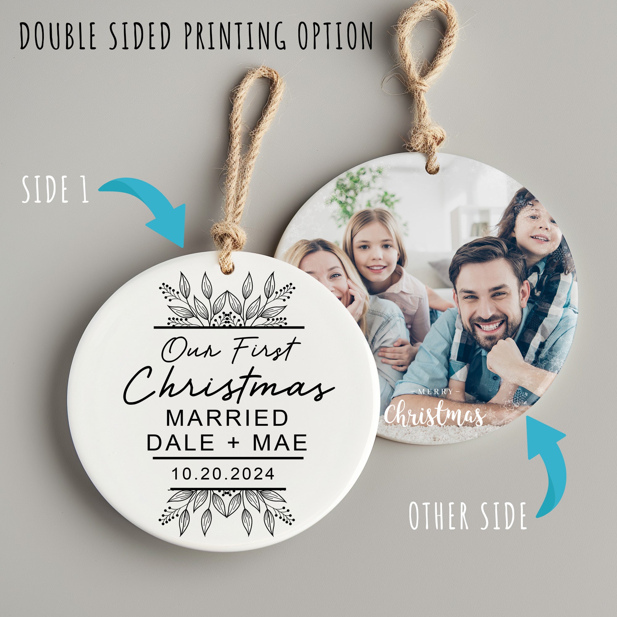 Personalized "Our First Christmas" Ceramic Ornament – Elegant Handcrafted Keepsake for Newlyweds, Customizable with Names and Date - Image 8