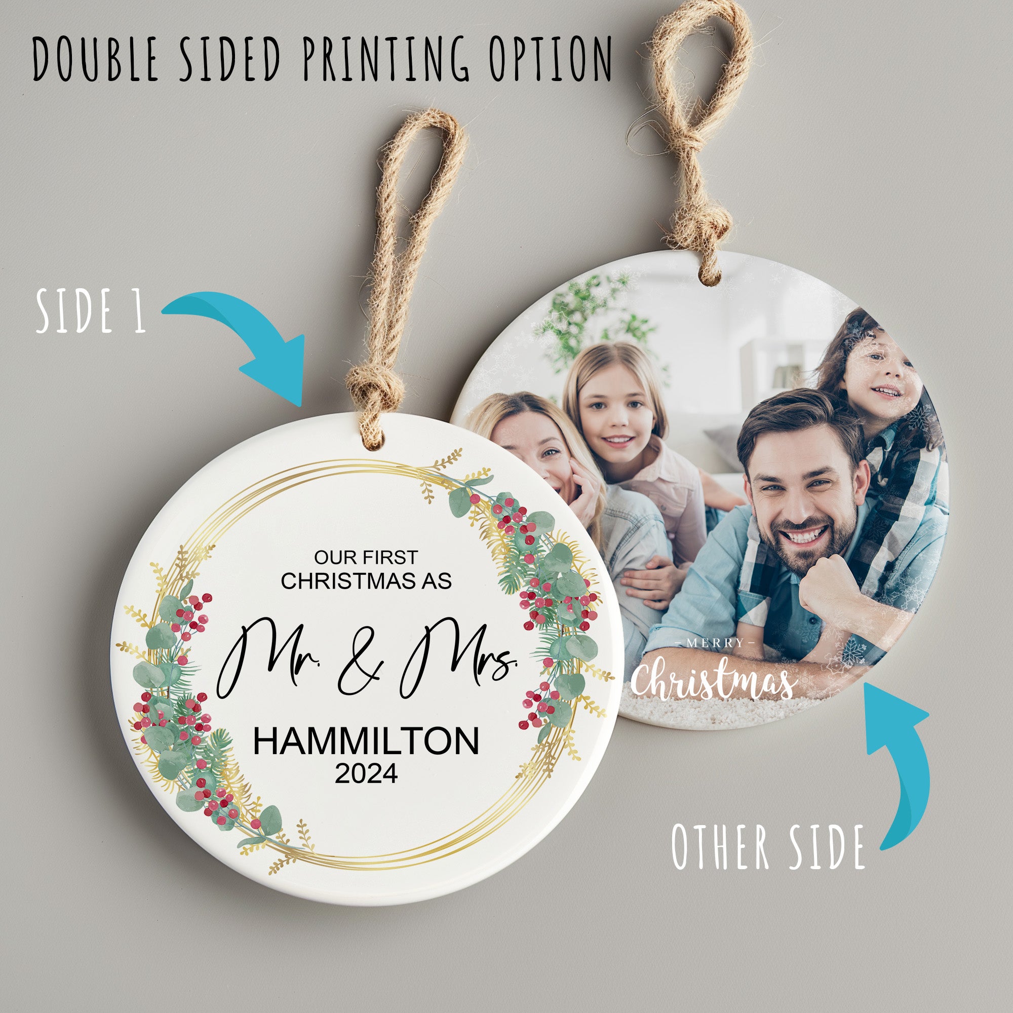 Personalized First Christmas as Mr. & Mrs. Ceramic Ornament - Custom Wedding Keepsake 2024 - Image 8