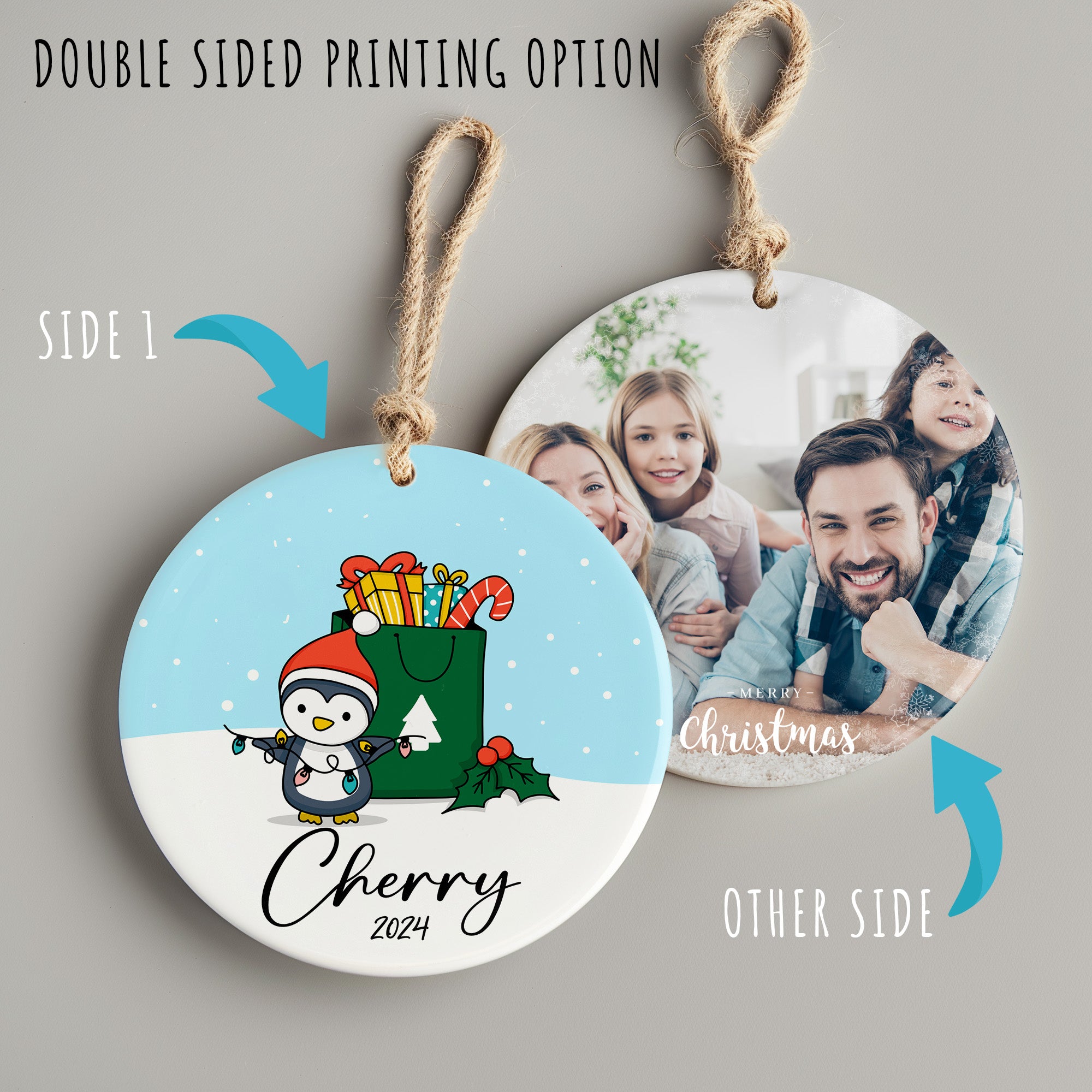 Personalized Penguin Christmas Ornament 2024 - Custom Ceramic Keepsake for Holiday Gift Giving - Image 8