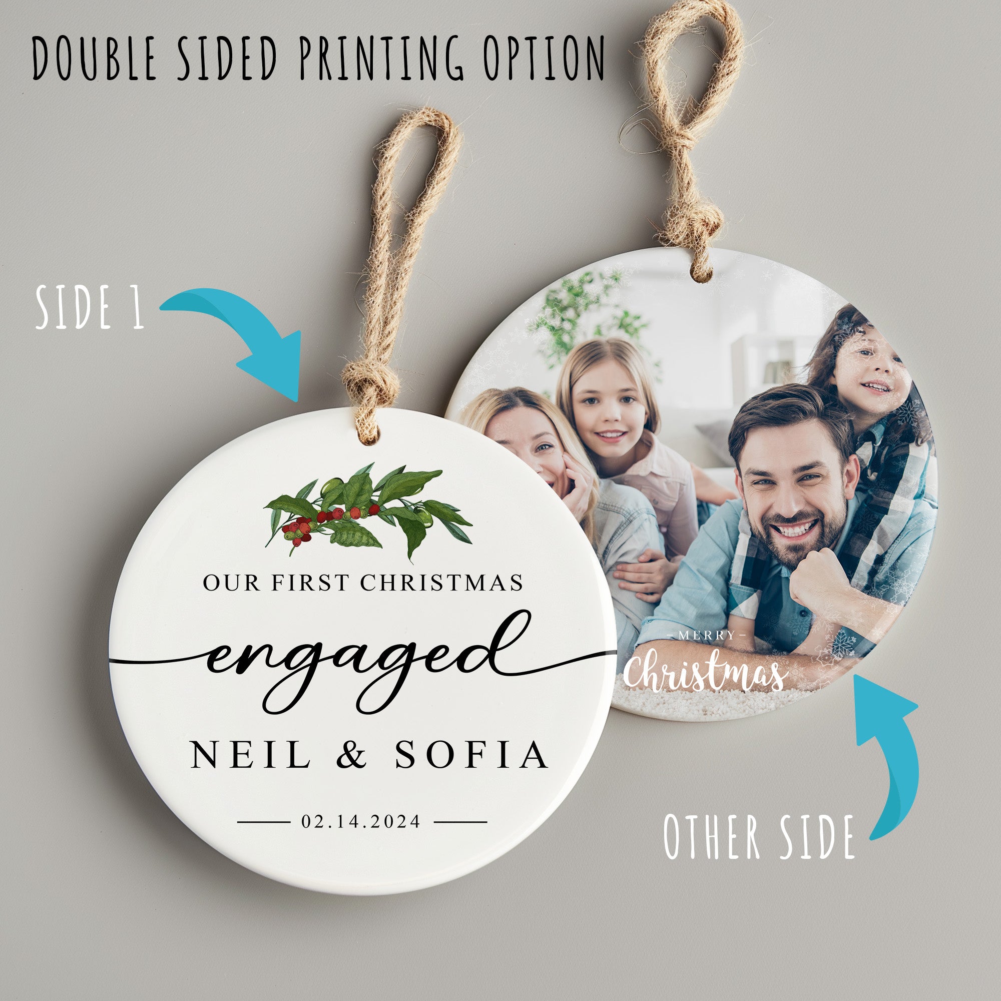 Celebrate Your First Christmas Engaged with Personalized Ceramic Ornament - Custom Names & Dates - Image 8