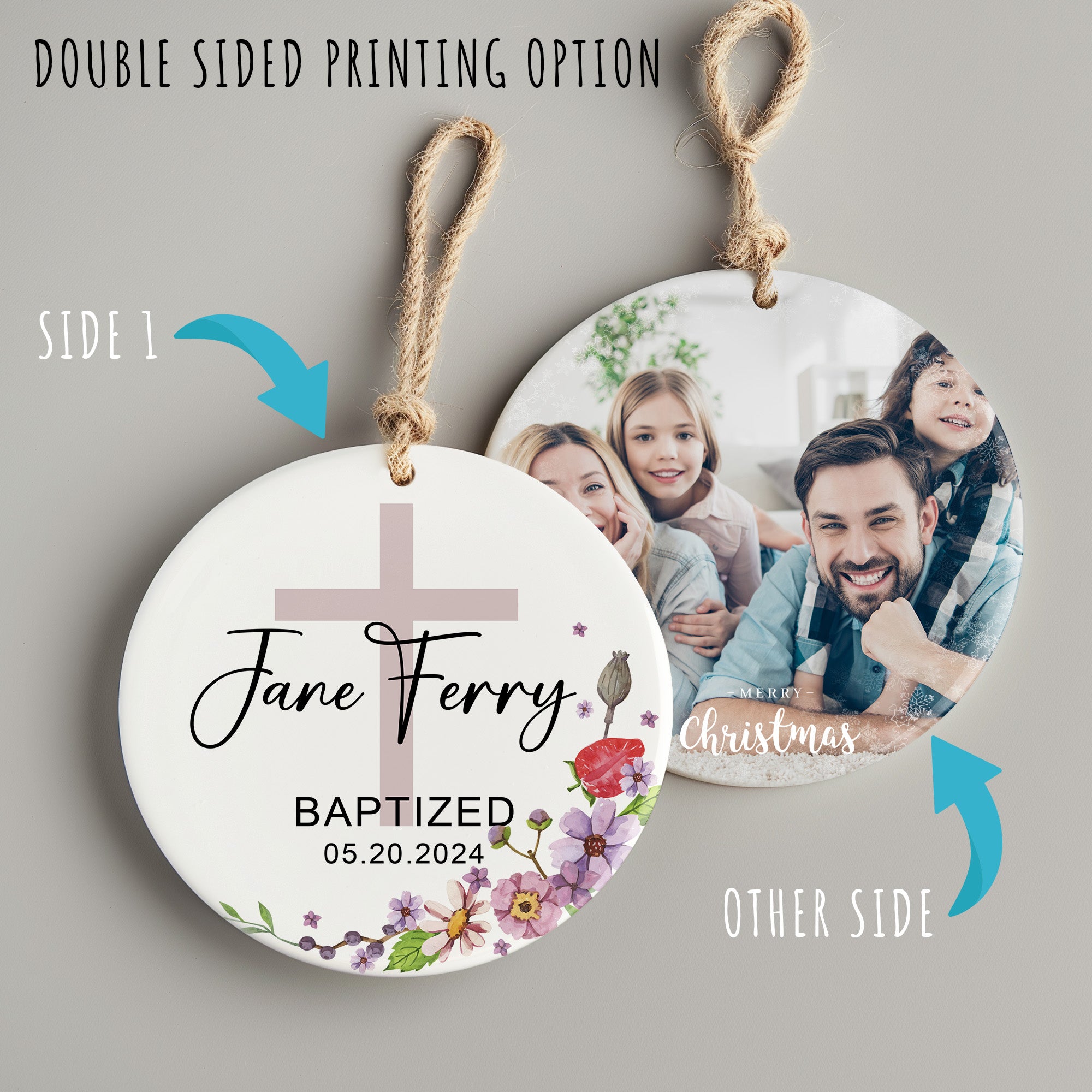 Personalized Floral Baptism Ceramic Ornament for Baby - Custom Name and Date Keepsake Gift - Image 8