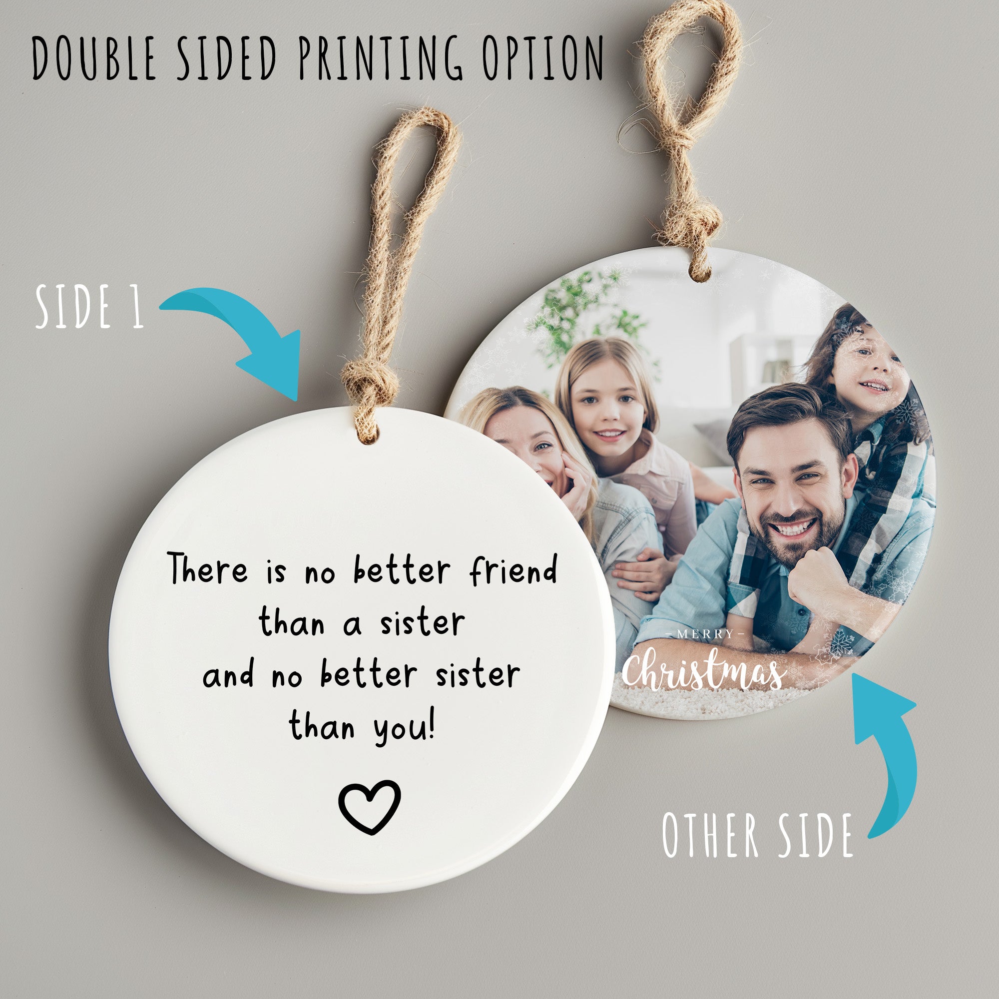 Heartfelt Sister Ceramic Ornament – Handcrafted, Customizable Gift for Sisters, Perfect for Birthdays and Special Occasions - Image 8