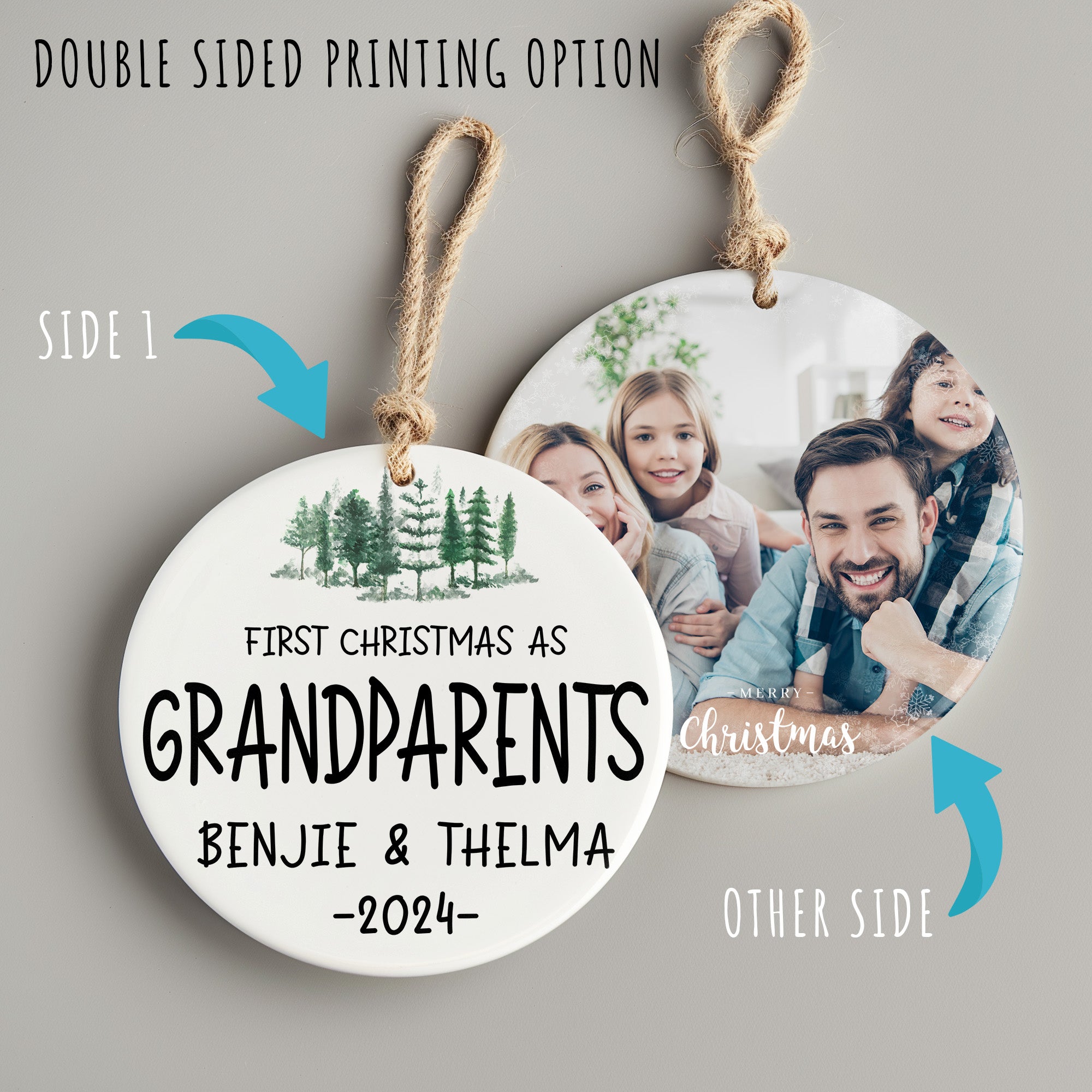 Personalized Ceramic Ornament - First Christmas as Grandparents 2024 - Custom Gift for Benjie & Thelma - Image 8