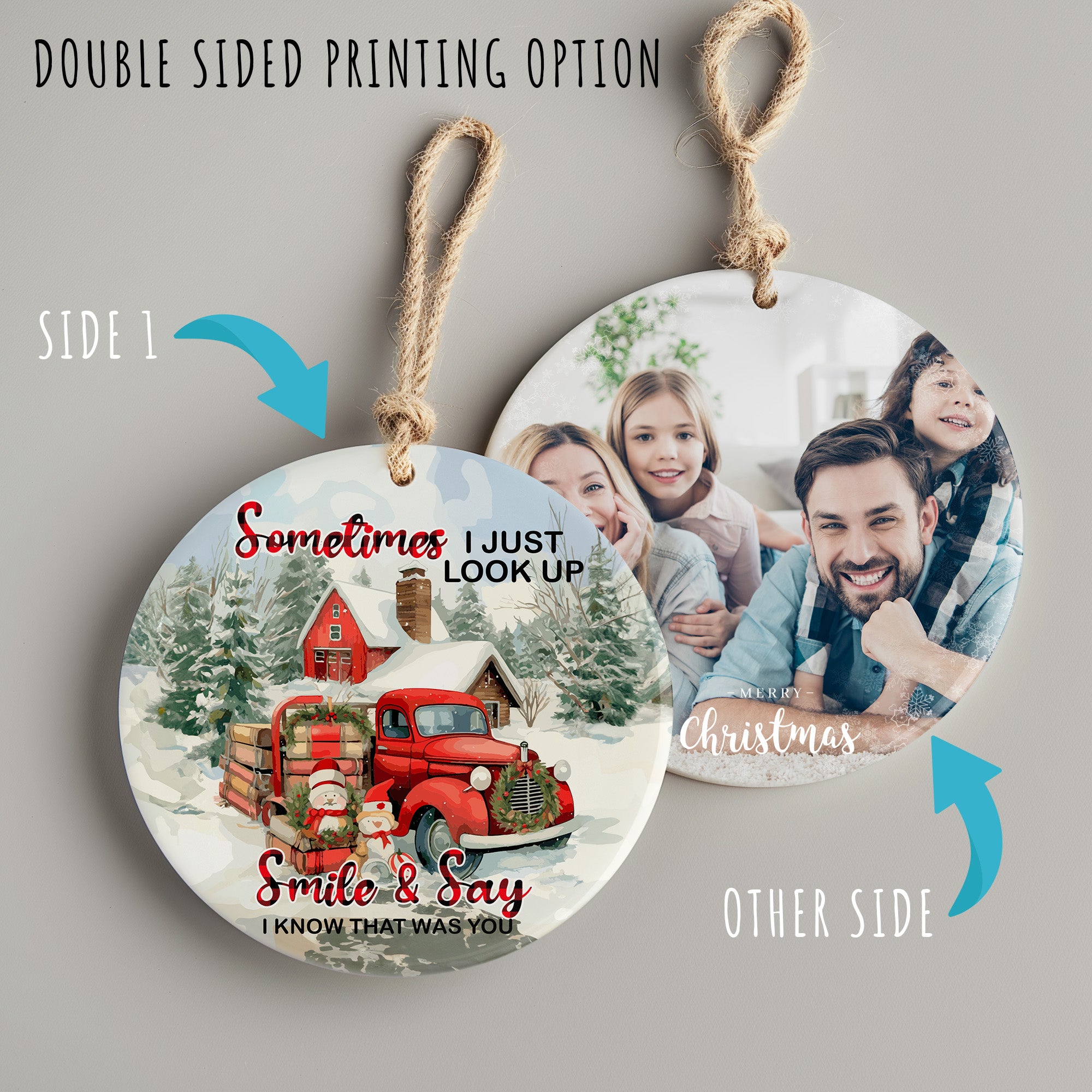 Personalized Memorial Christmas Ornament – Rustic Red Truck & Snowy Cabin Scene with Heartfelt Message – Perfect Gift for Remembering Loved Ones - Image 8