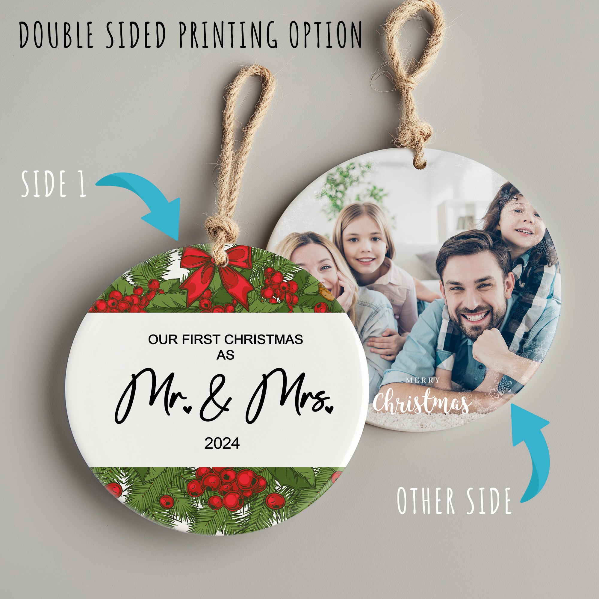 Personalized "Our First Christmas as Mr. & Mrs." 2024 Ceramic Ornament – Customizable Keepsake for Newlyweds - Image 8